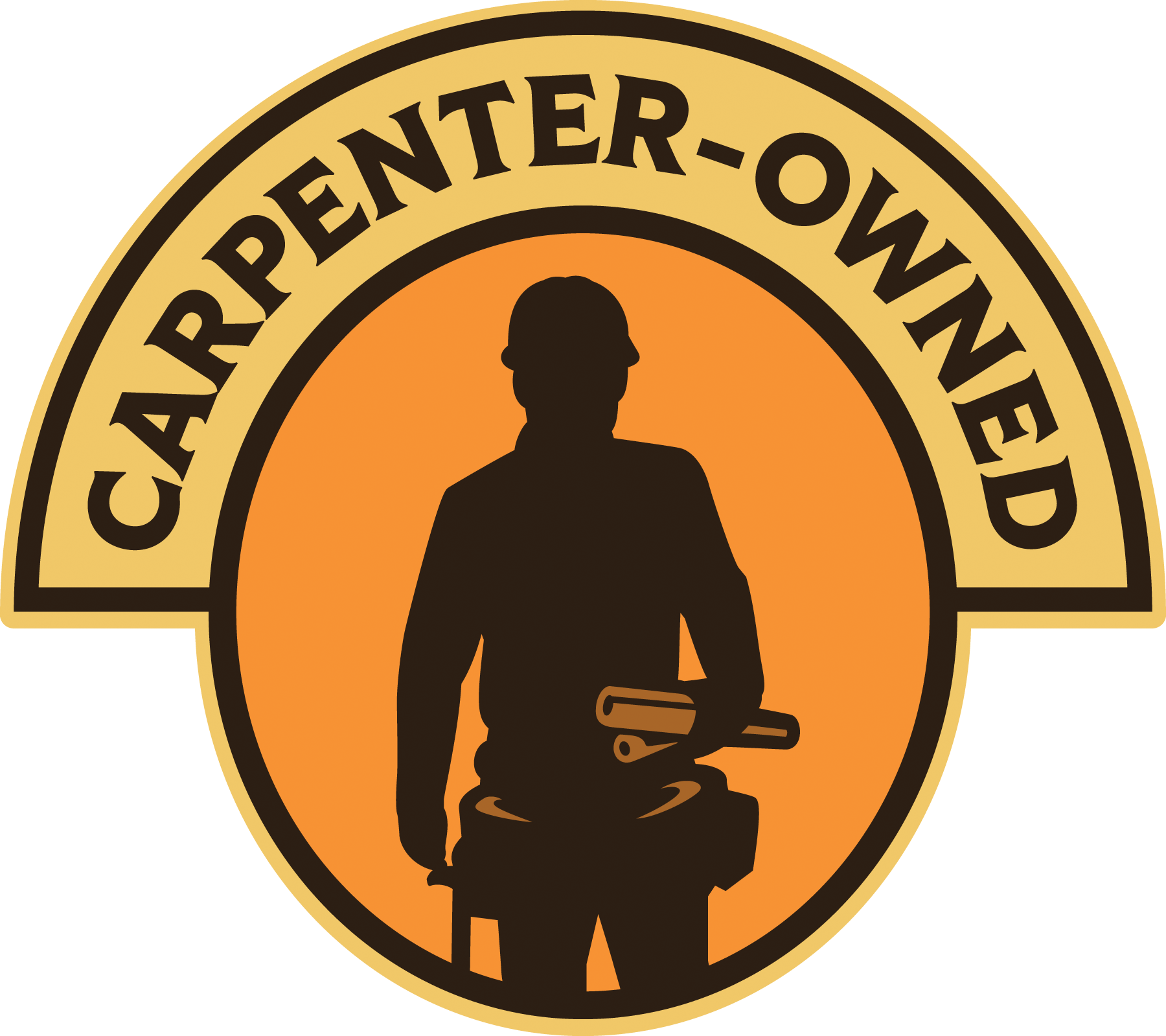 Transportation Security Administration badge with a silhouette of a worker holding a clipboard and sitting on a stool, with an orange background.