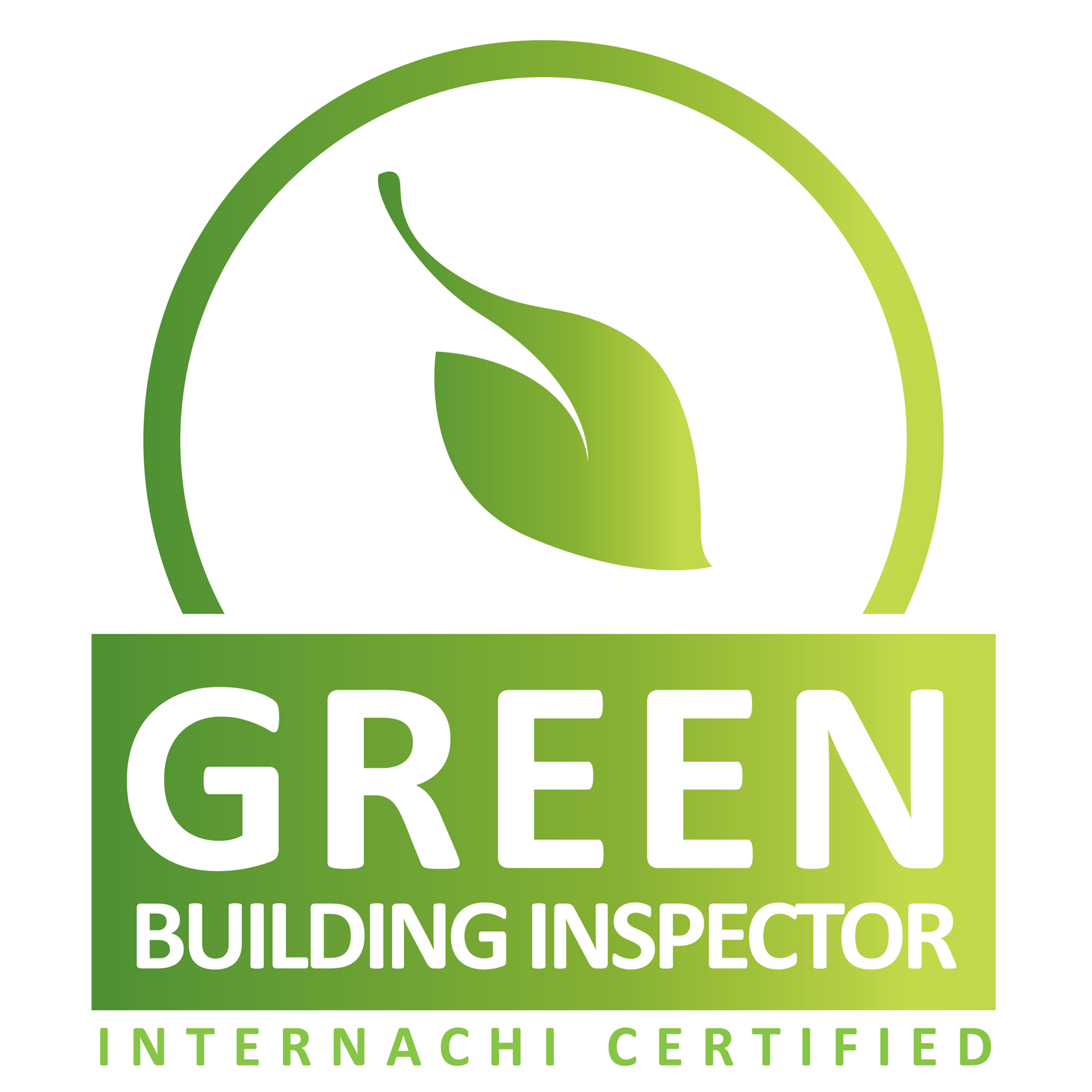 Green building inspector logo with a leaf symbol inside a circle and the text 'Green Building Inspector Internachi Certified'