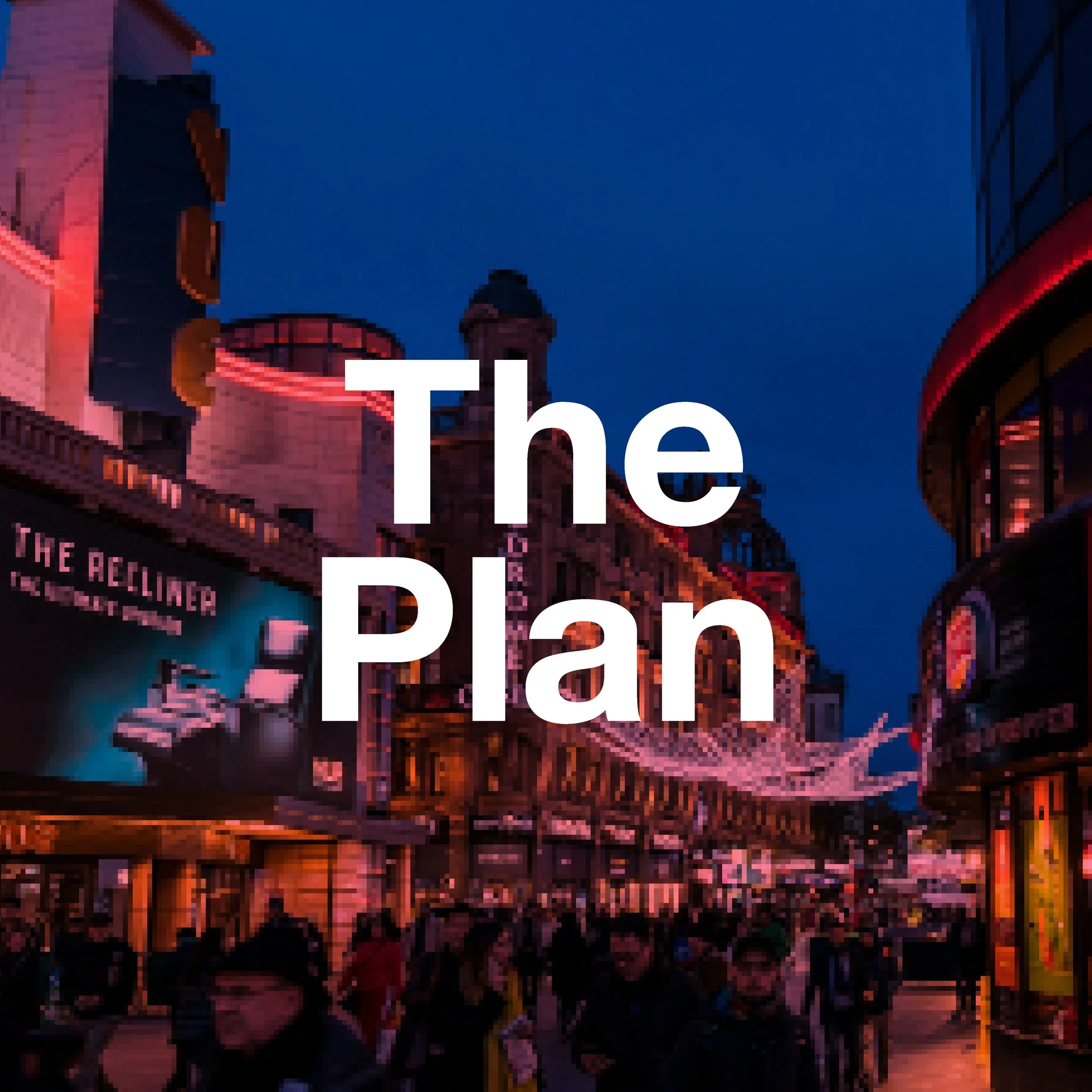 Proposed LSX Development. A bustling city street at night with bright neon signs, shops, and people walking under a dark sky.