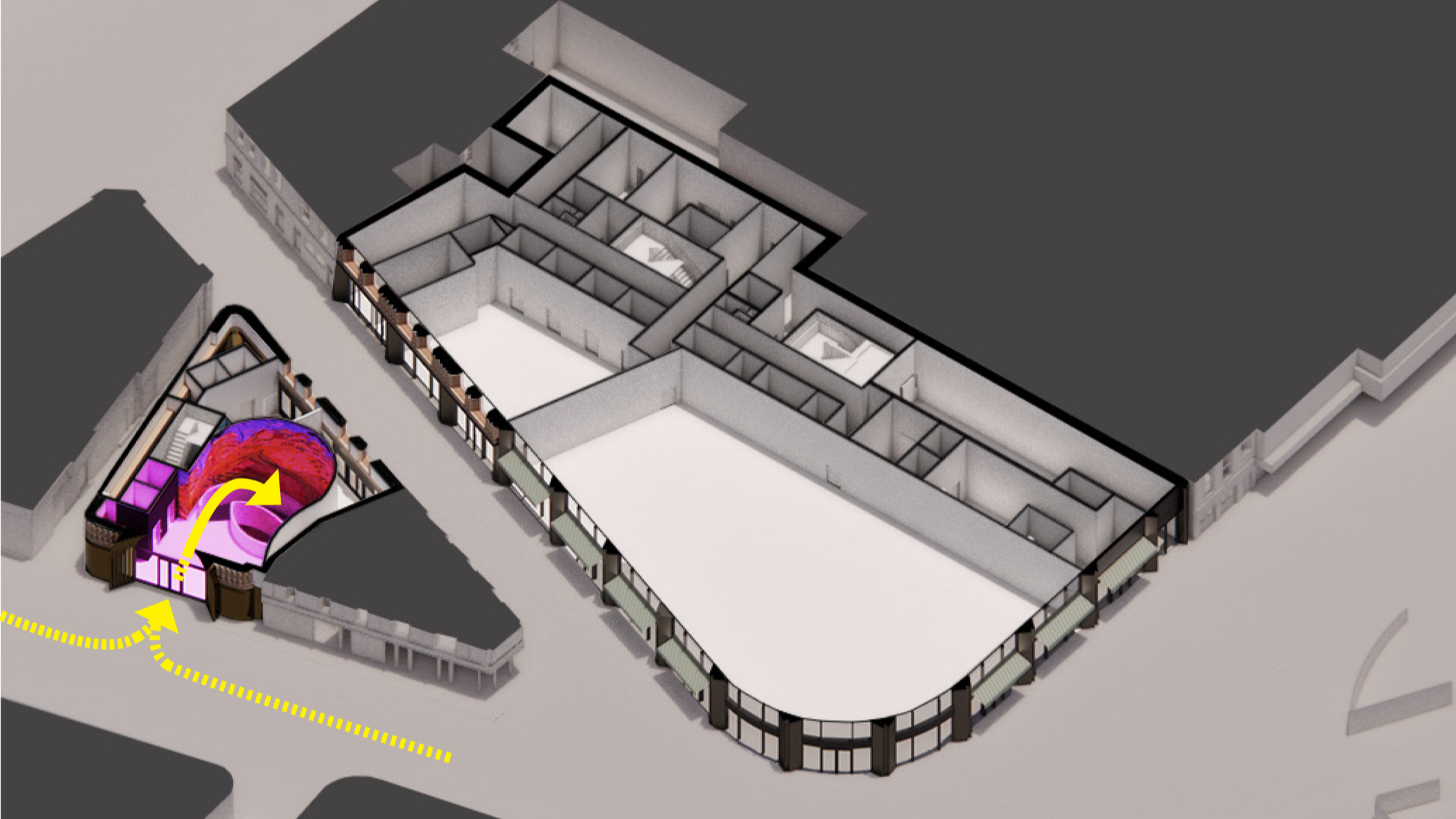 The two buildings will be connected by an underground link...