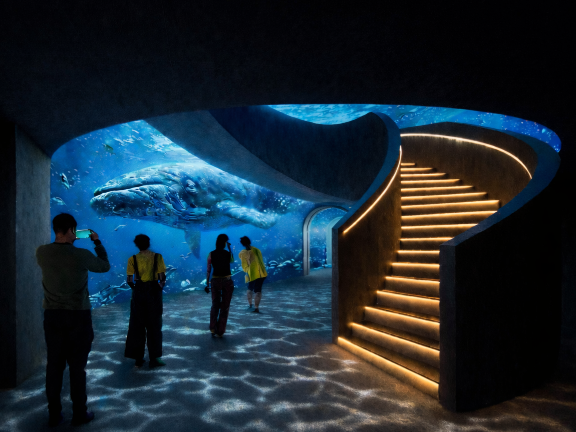 ...creating a dramatic entrance to an unexpected subterranean space.