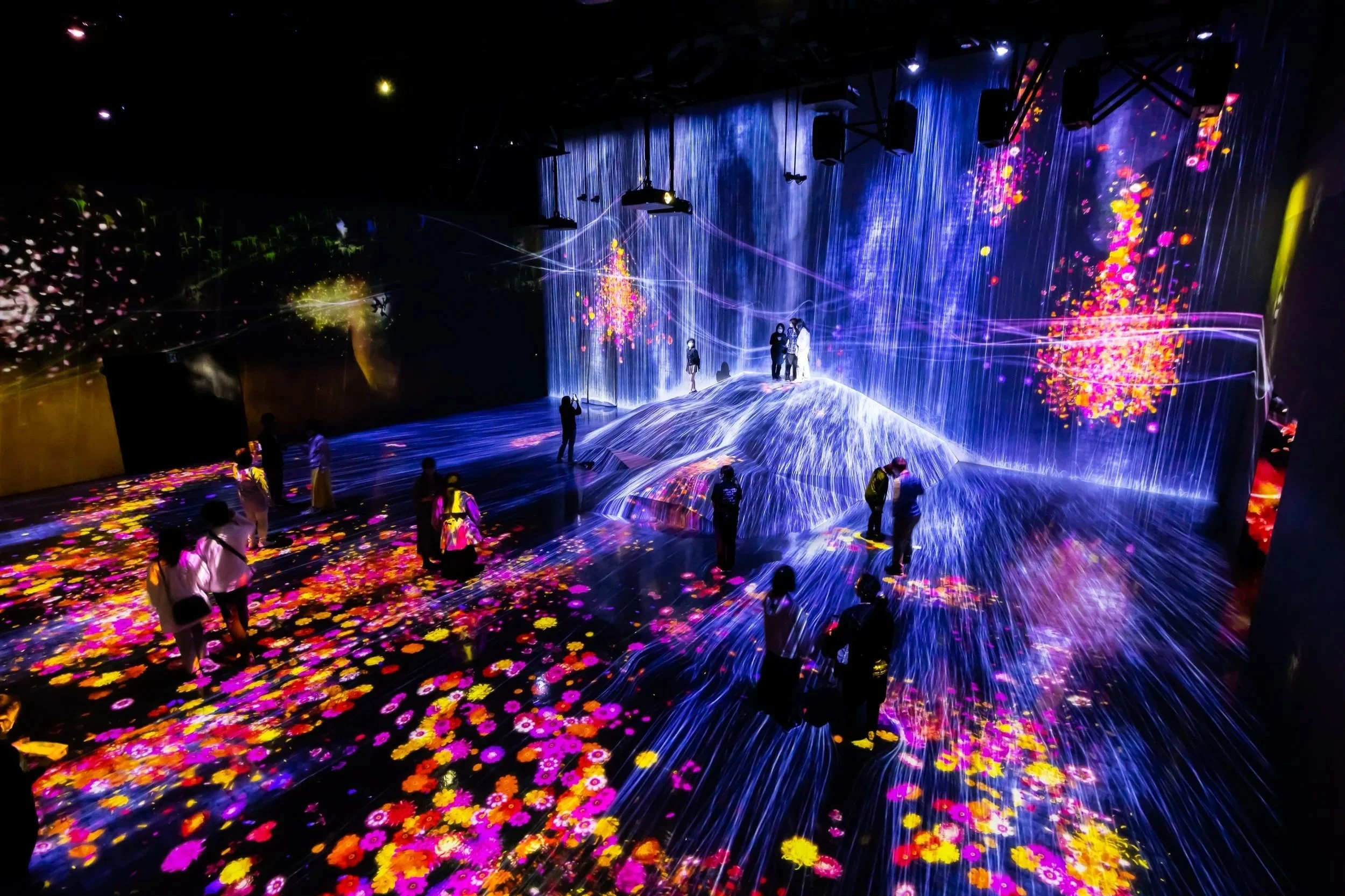 Tokyo, Japan - April, 2022: Digital Arts being exhibited at TeamLab Borderless, augmented reality and virtual reality themed museum where visitor can be a part of arts. Abstract and Colorful concept.
