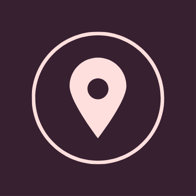 Map location pin icon inside a circle on a dark background.