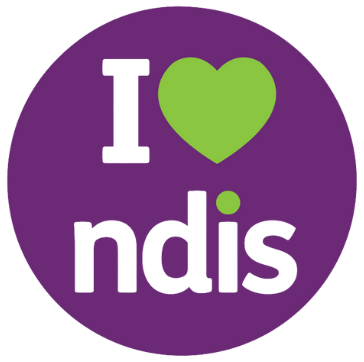 A purple circular badge with white text that says "I" and "nds". The badge has a green heart symbol representing the word "love," completing the phrase "I love nDIS."
