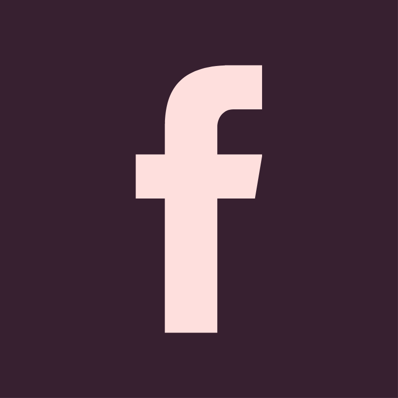 Facebook logo in light pink on a dark purple background.