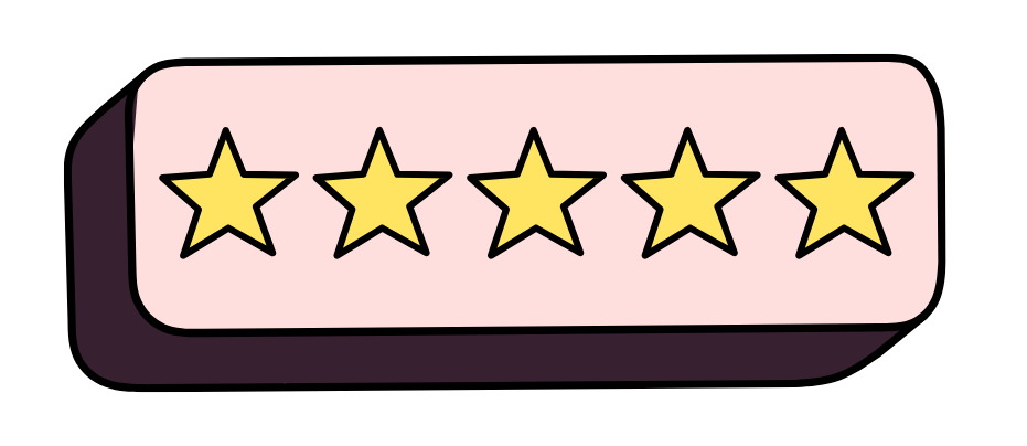 Six yellow stars with black outlines in a pink rounded rectangle