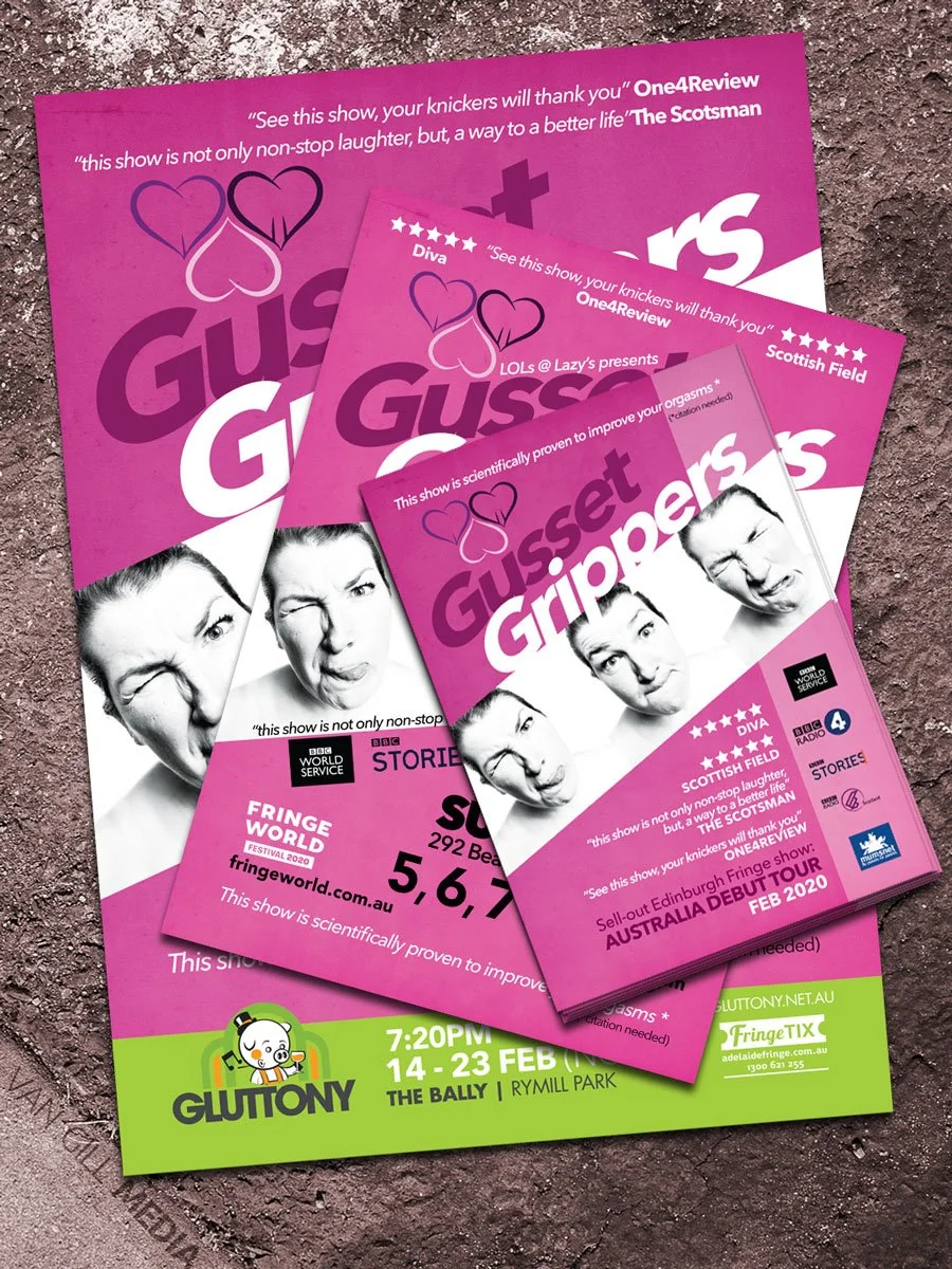 Promo flyers for Australian fringe shows