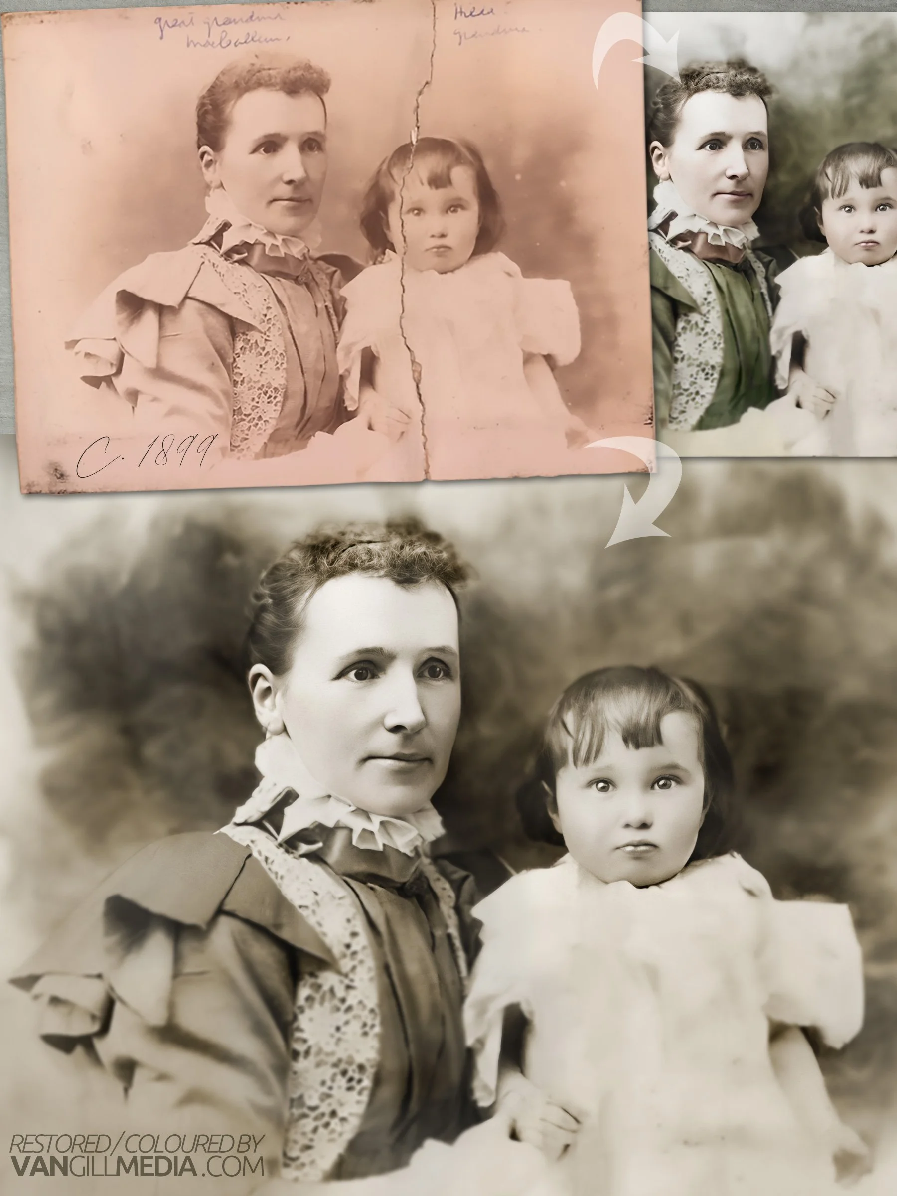 So what’s the cost?

Naturally no two photos are alike, so it is not possible to provide a flat fee for photo restoration services. The cost of colourising is based upon the time required, which is dependant upon the amount of detail and subject matt
