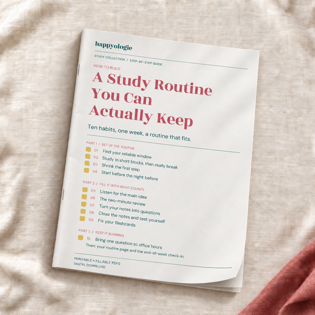 How to Build a Study Routine You Can Actually Keep shown as a thin paper magazine. Digital PDF download.