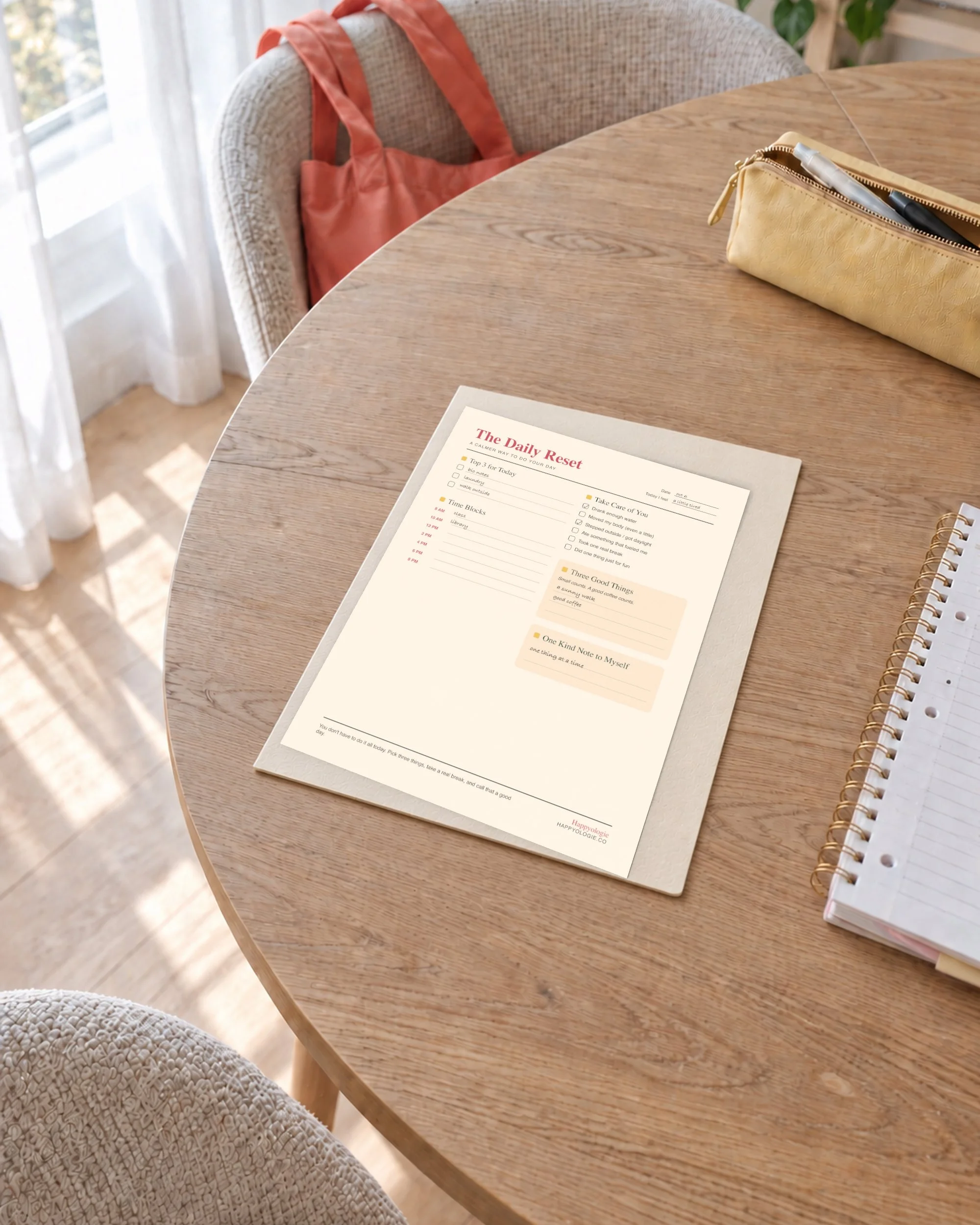 The Daily Reset planner on a student desk before class.