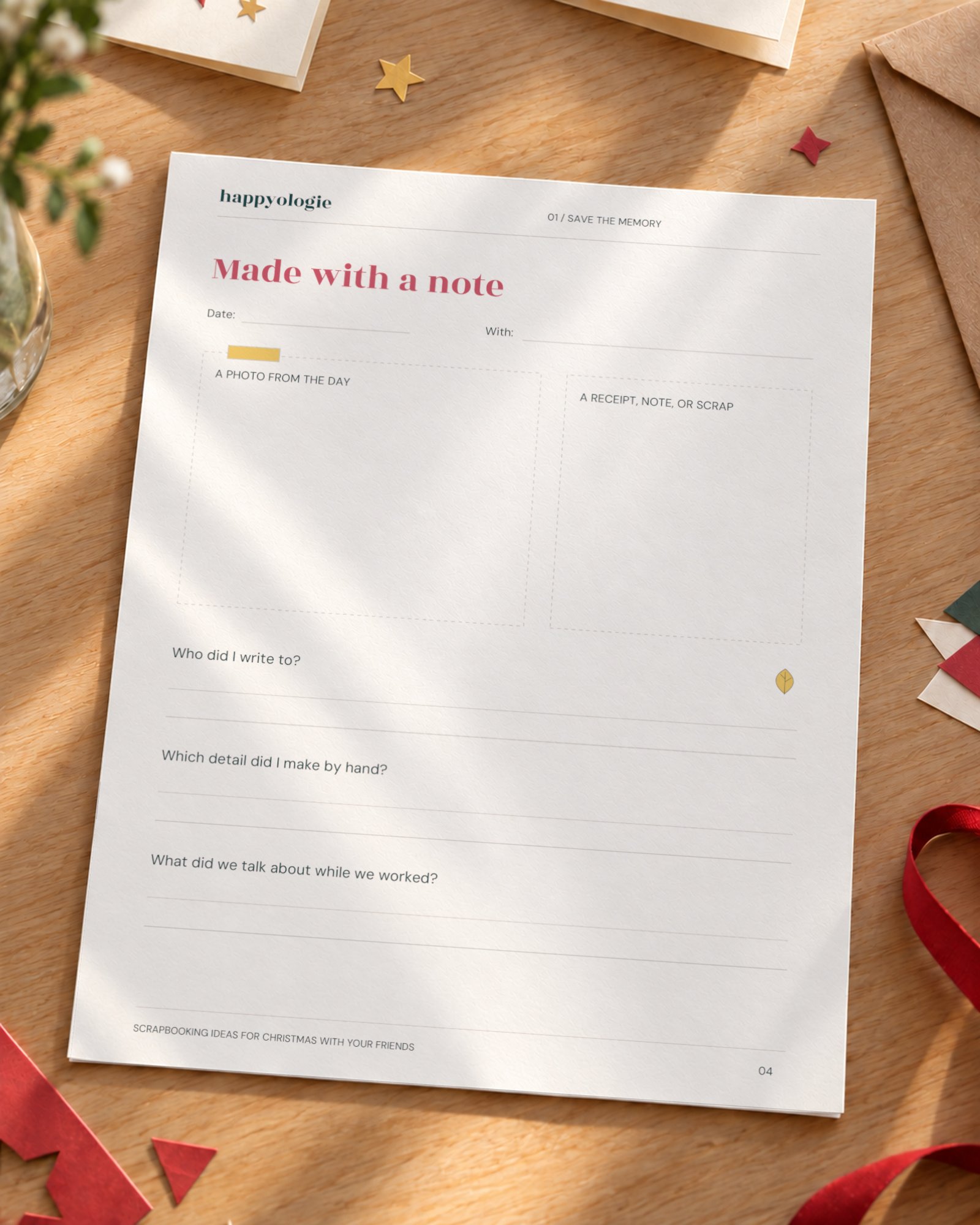Blank memory page for making Christmas cards from the Christmas with Friends guide.