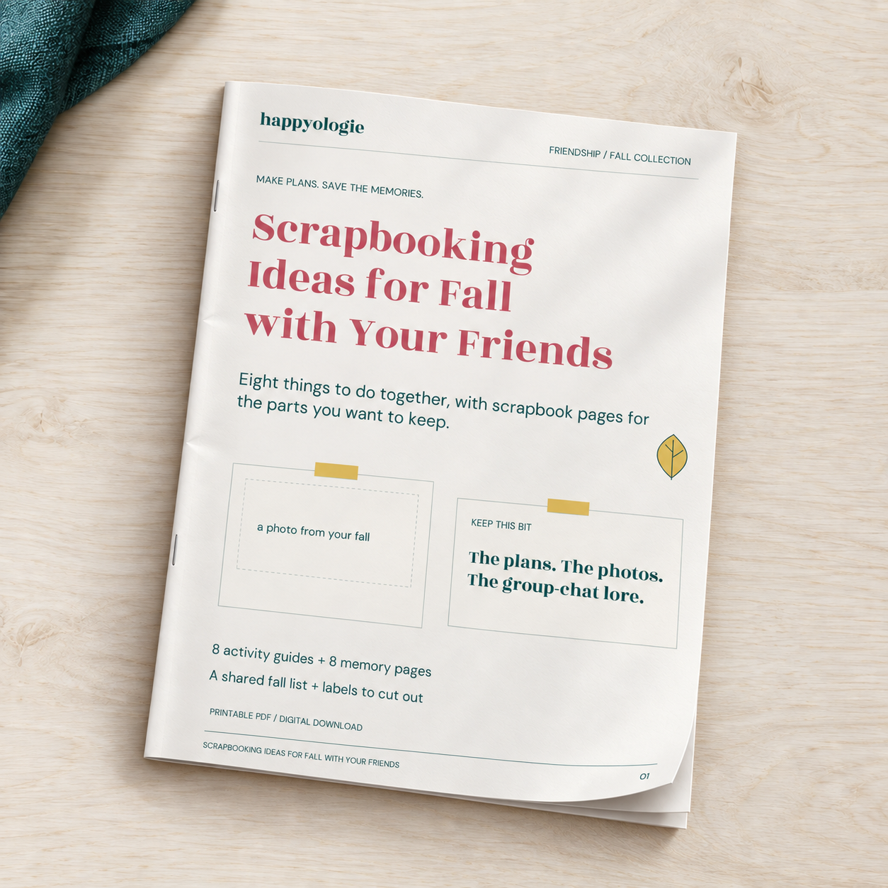 Scrapbooking Ideas for Fall with Your Friends shown as a thin paper magazine. Printable PDF download.