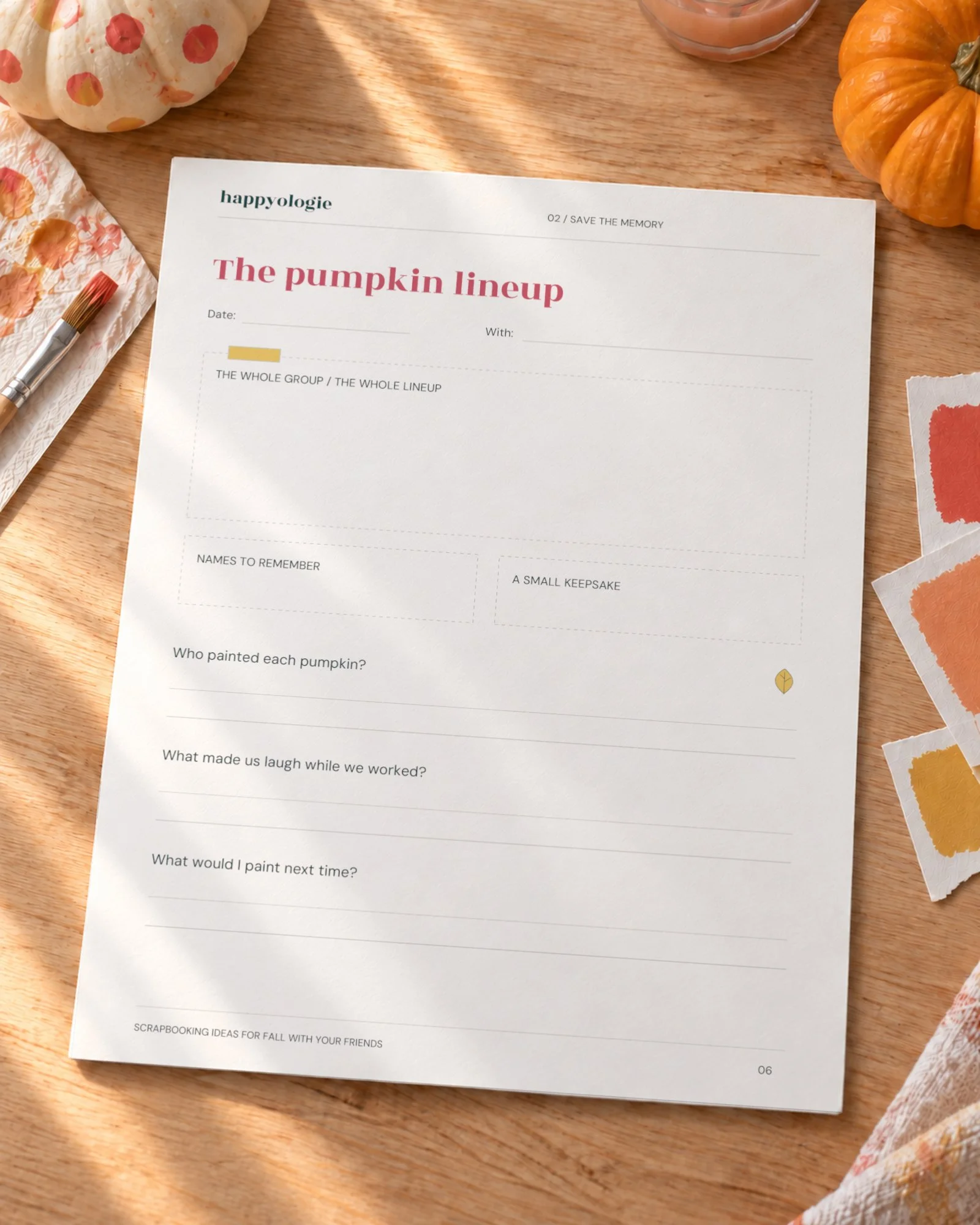 Blank memory page for pumpkin painting from the Fall with Friends guide.