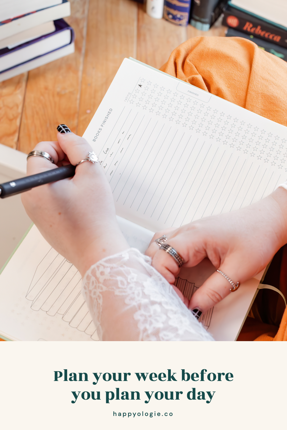 Happyologie graphic reading Plan your week before you plan your day.