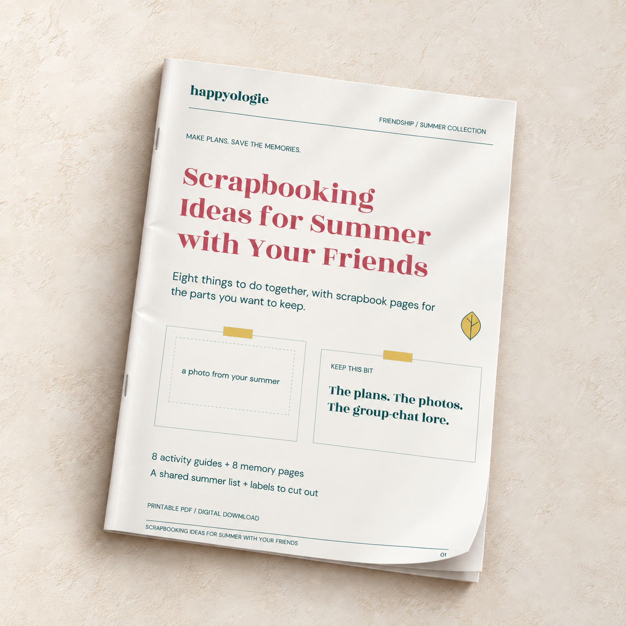 Scrapbooking Ideas for Summer with Your Friends shown as a thin paper magazine. Printable PDF download.
