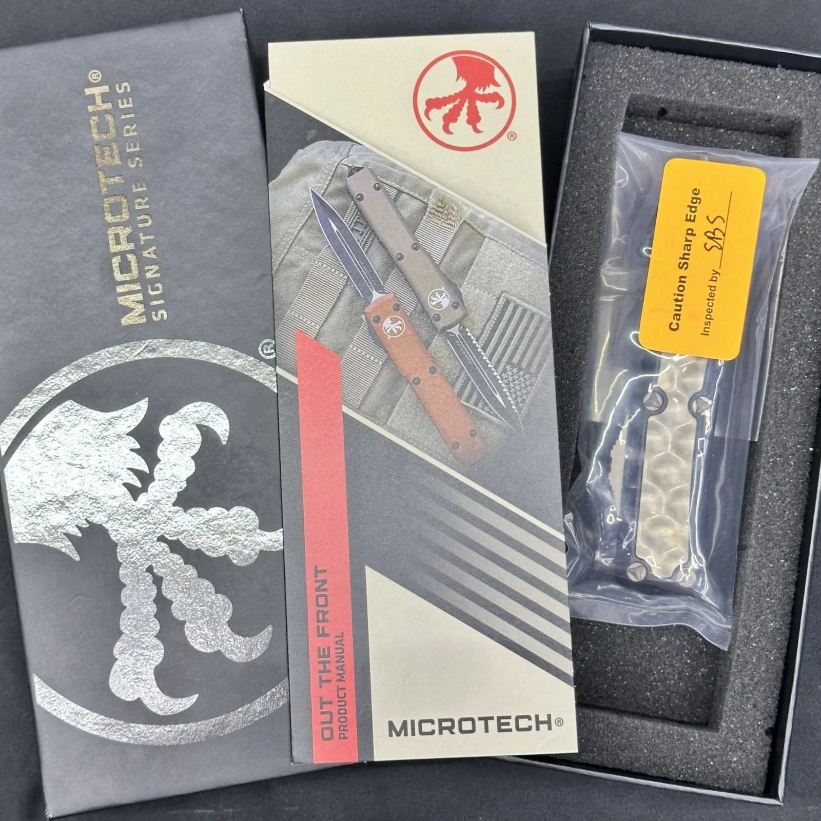 Microtech Signature Series Daytona Summit III Bronze Bubble Inlay OTF Knife, bronze dagger blade