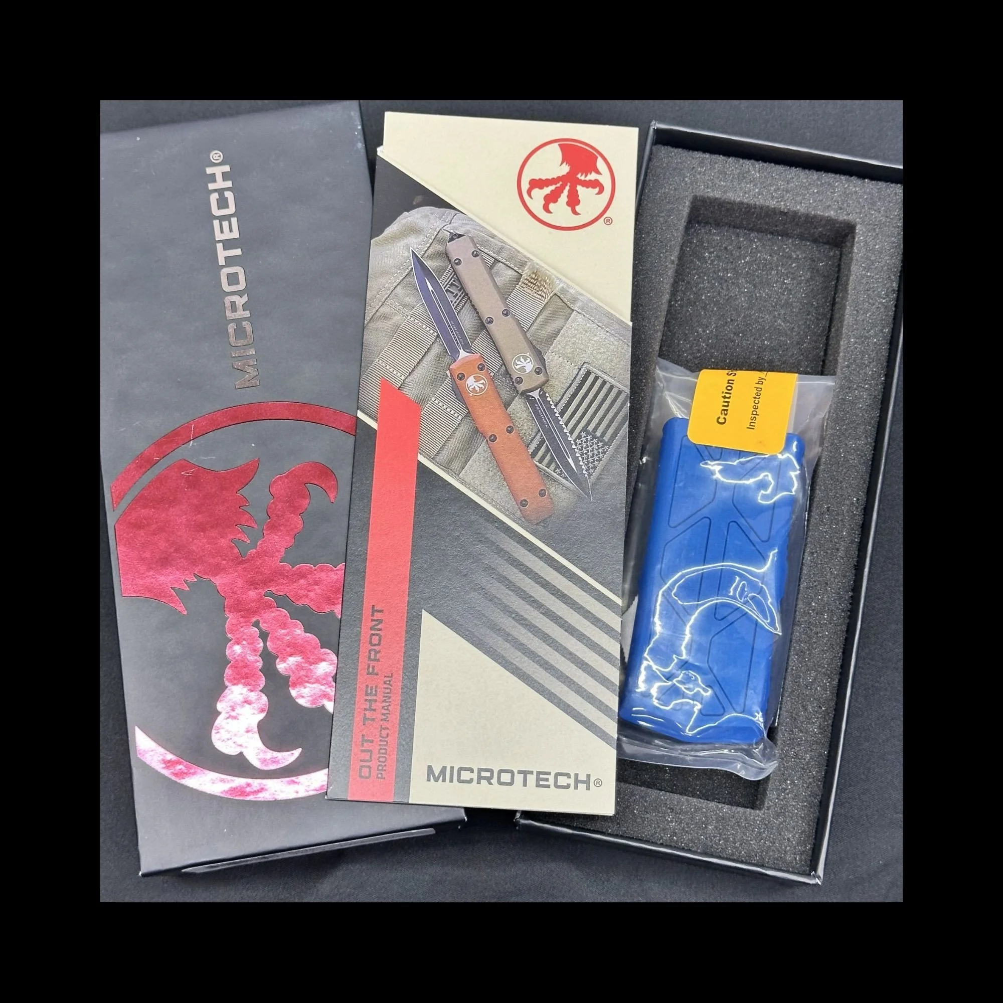 Microtech Blue Exocet OTF Auto Knife, stonewash blade