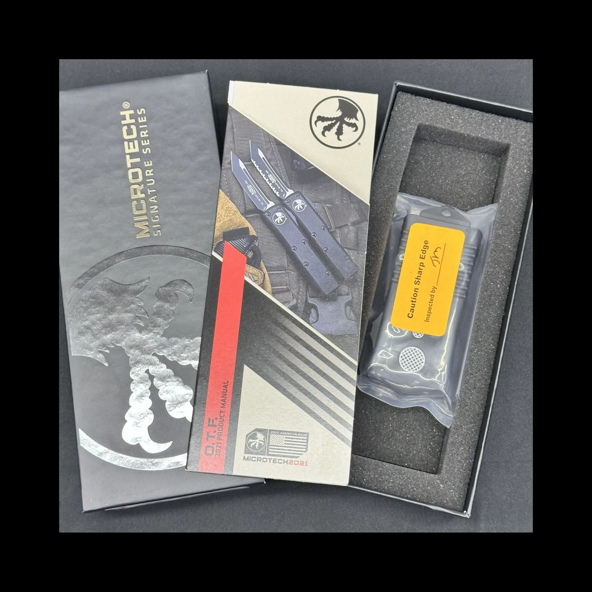 Microtech Jedi Knight Exocet OTF Knife, blue dagger blade