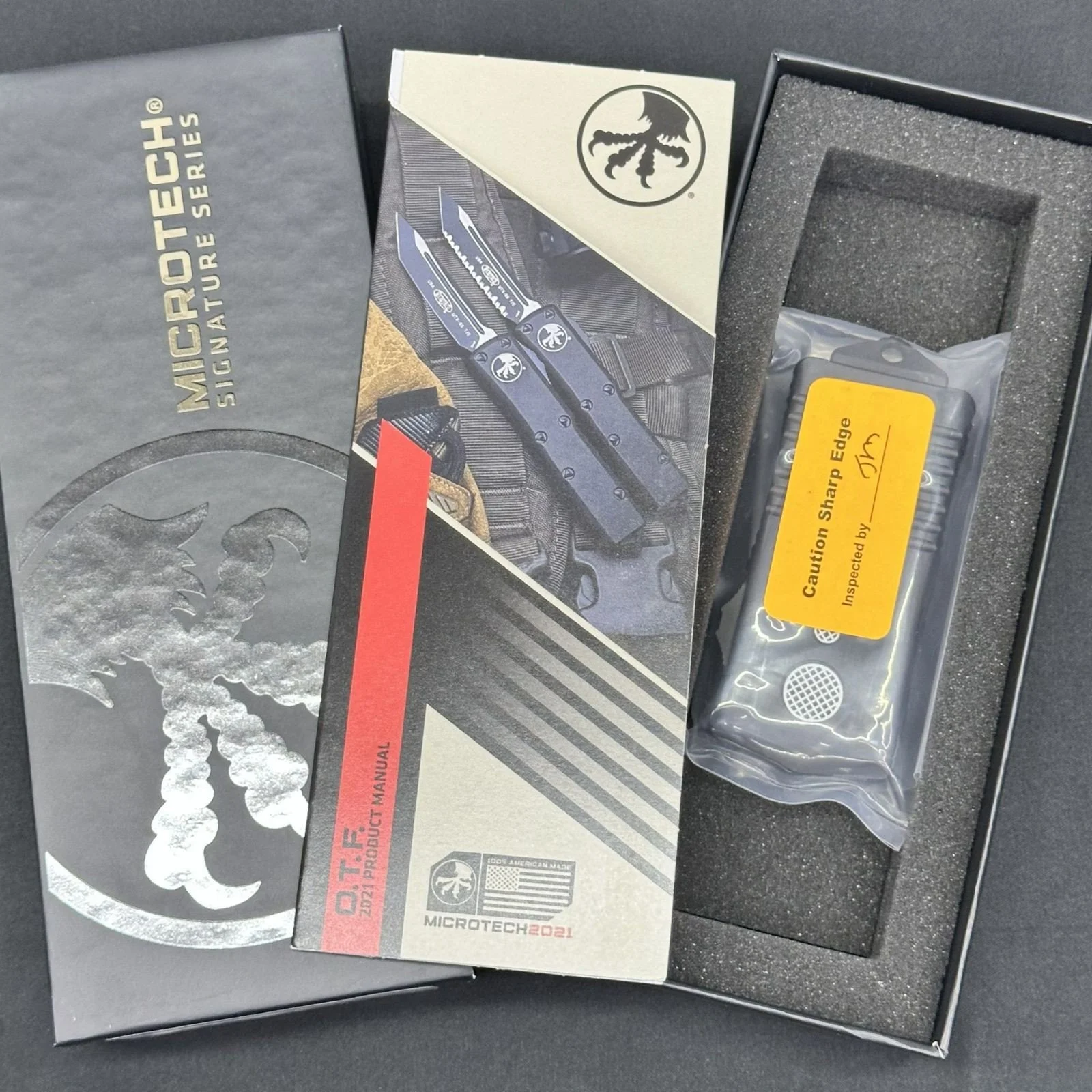 Microtech Jedi Knight Exocet OTF Knife, Blue Dagger Blade