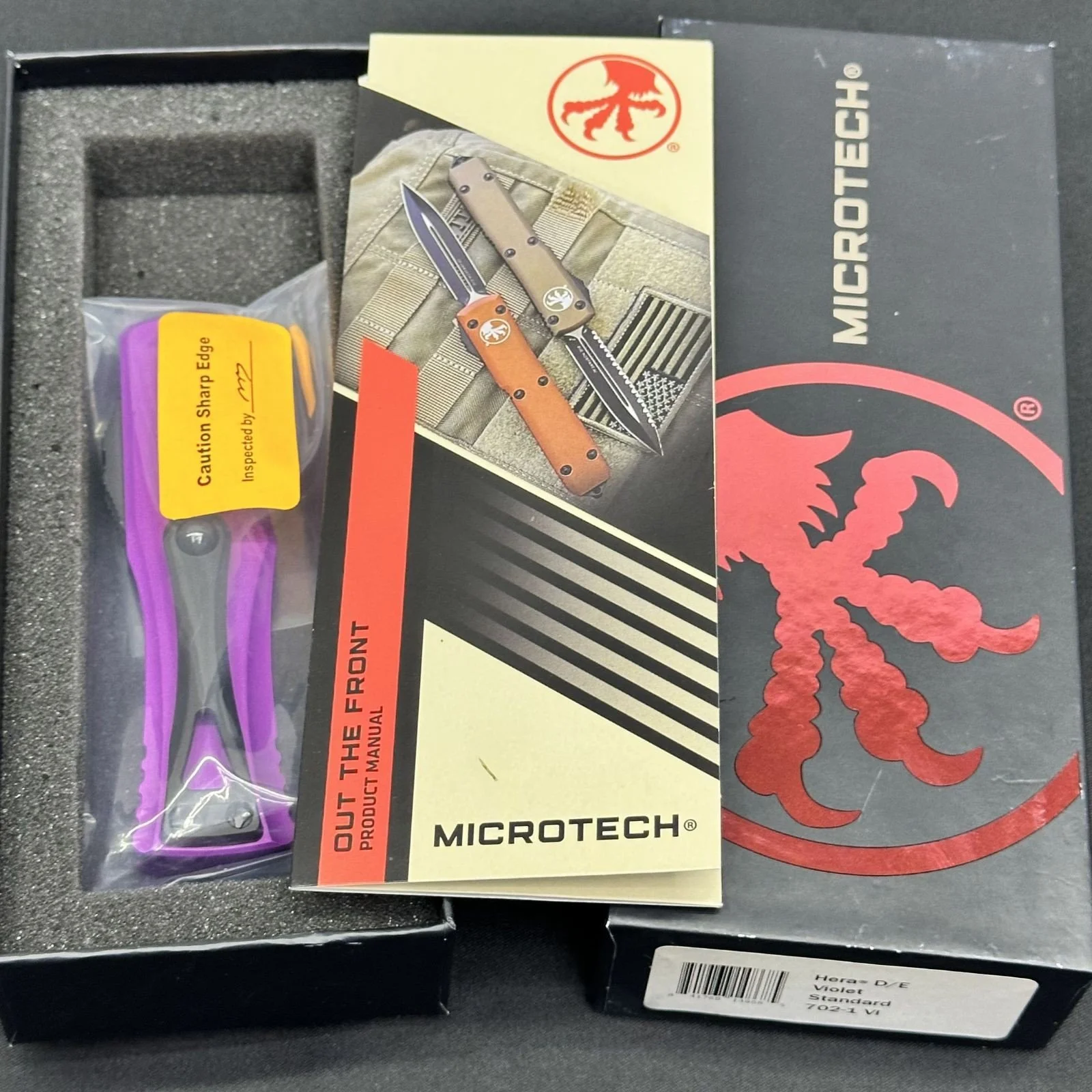 Microtech Violet Hera OTF Knife, Stonewash Dagger Blade