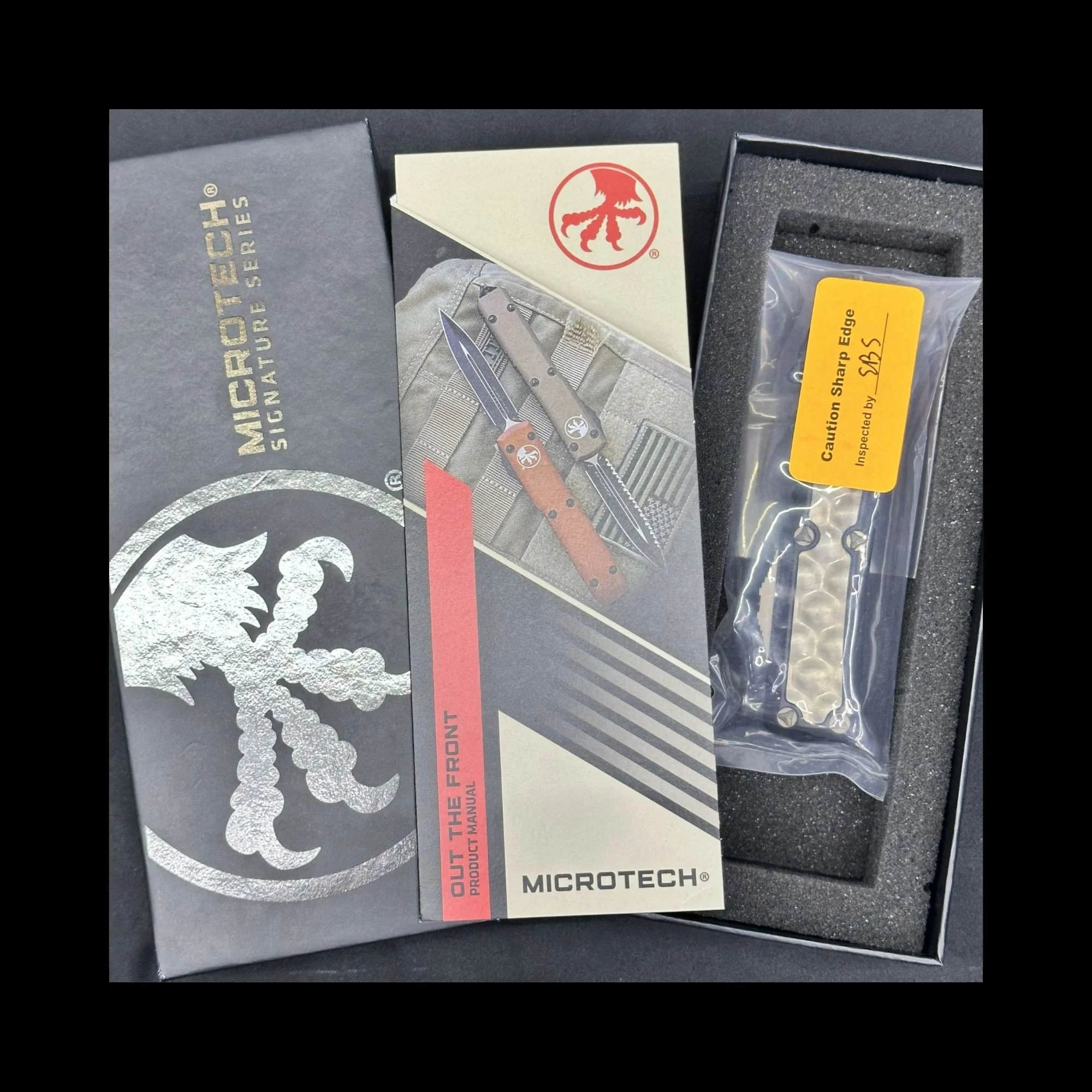 Microtech Signature Series Daytona Summit III Bronze Bubble Inlay OTF Knife, bronze dagger blade
