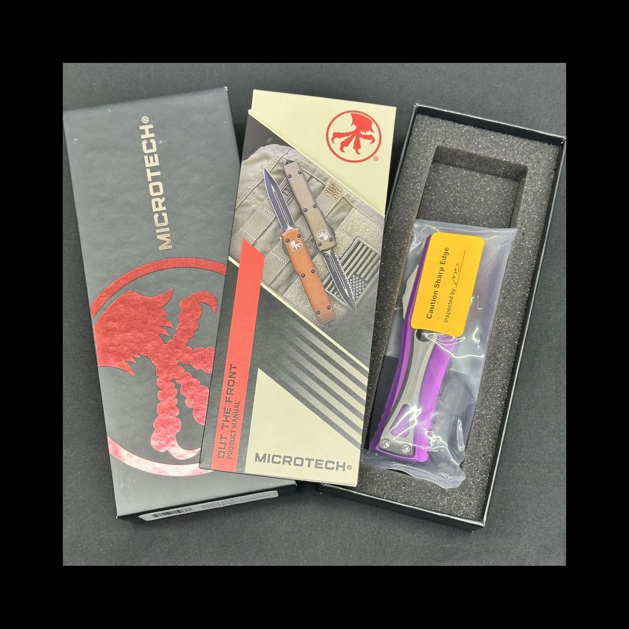 Microtech Violet Hera OTF Knife, black dagger blade