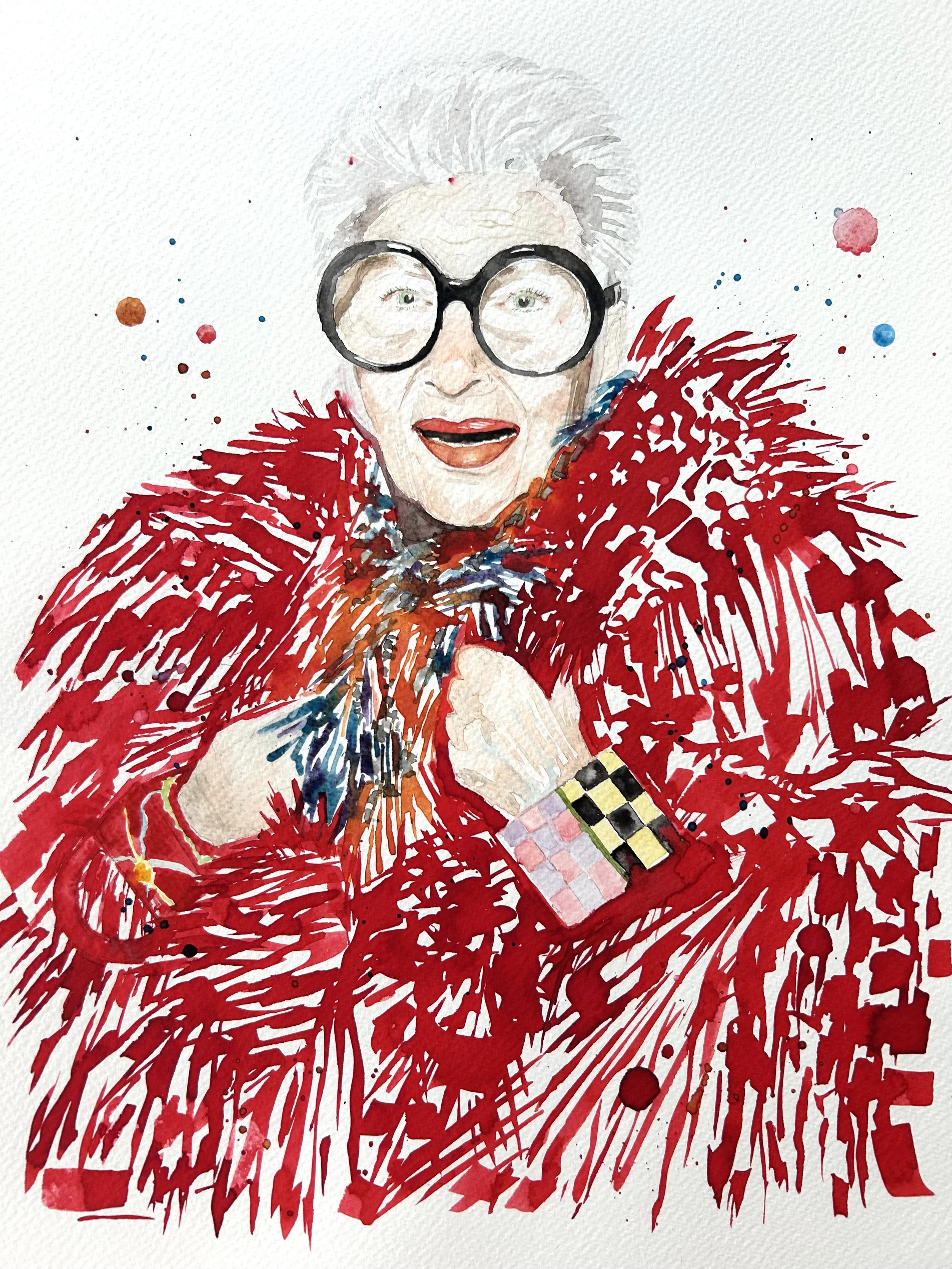 Iris Apfel - Watercolor and ecoline on A3