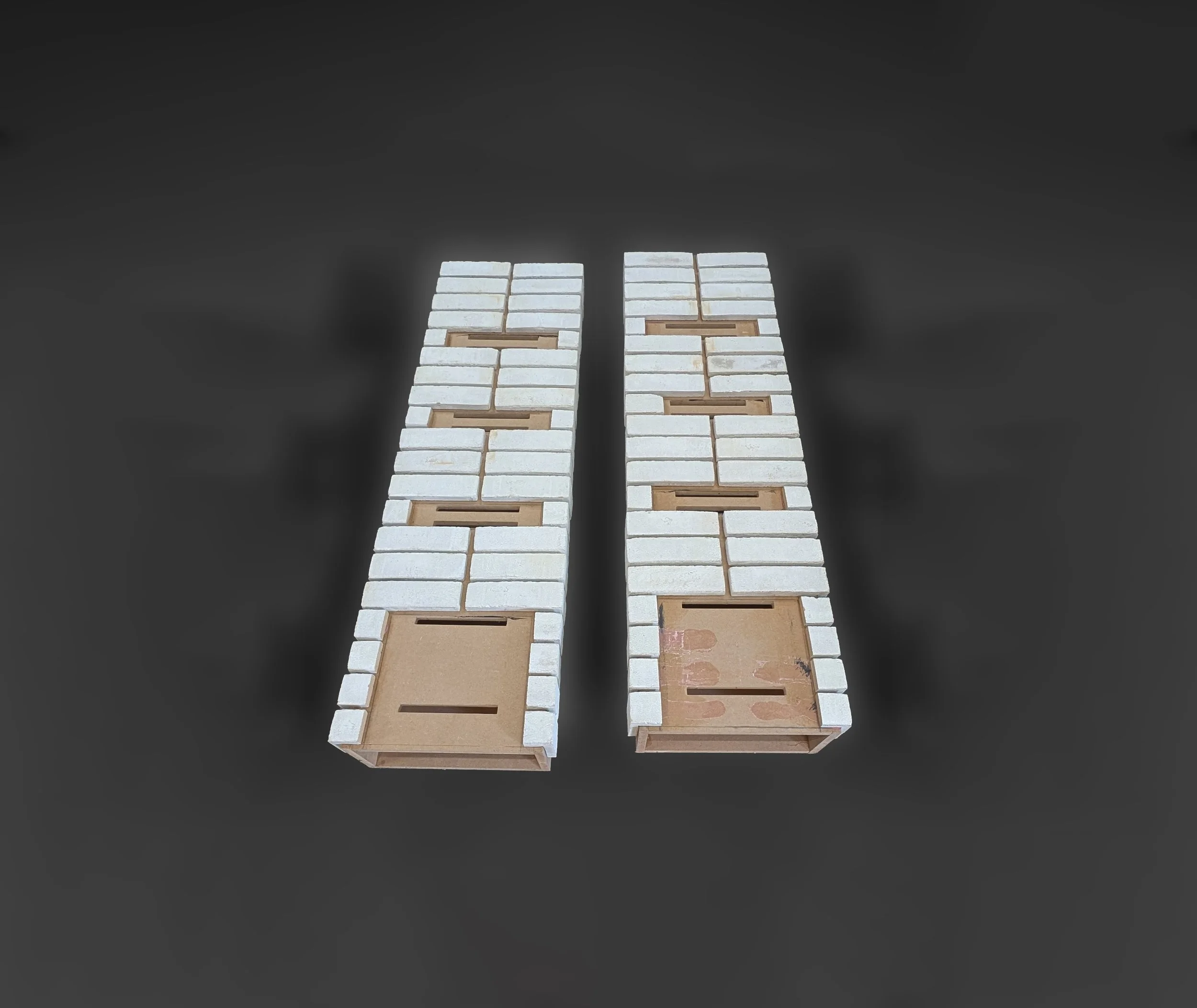 CAD cut assemblies with brick slips applied for a bespoke display designed and manufactured for a brick company's showroom.