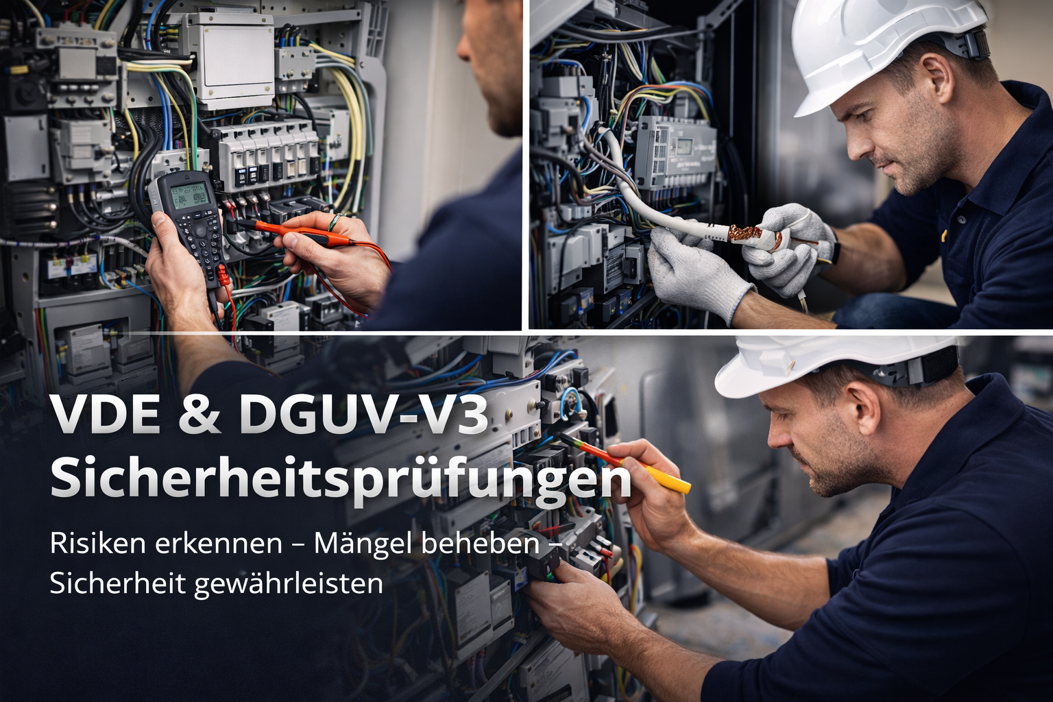 Ein Elektriker arbeitet an einer komplexen elektrischen Steuerung. Er prüft die Verkabelung und sorgt für die Sicherheit der elektrischen Anlagen.