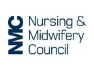 Logo of the Nursing & Midwifery Council with blue text on a white background.