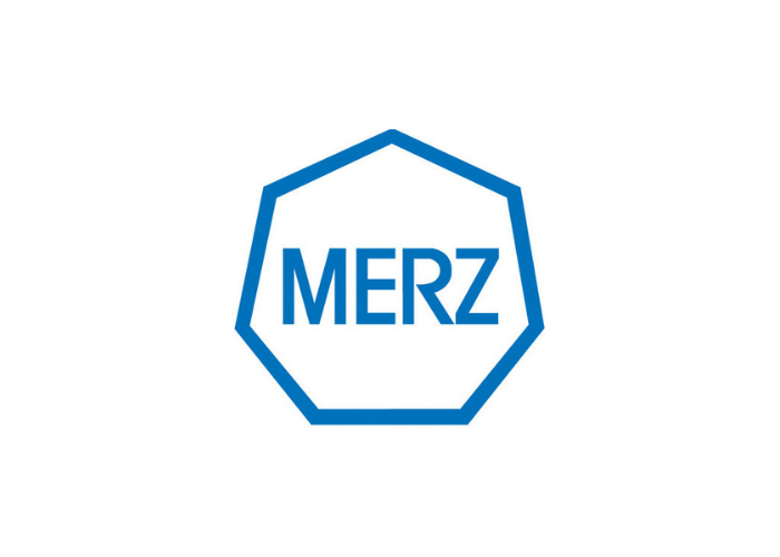 Merz logo featuring a blue octagon with the word 'MERZ' inside