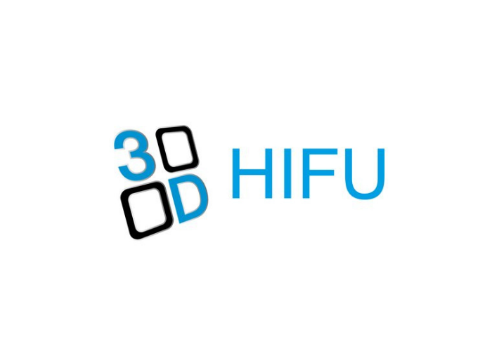 Logo with the text '3D HIFU' and stylized graphics of the number 3 and the letter D.
