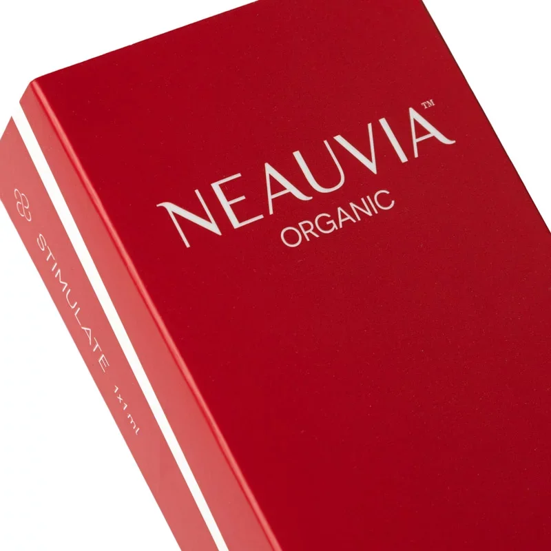 A red box with white text reading 'NEAUVIÁ ORGANIC' and dimensions 28' X 11' X 5'1' on the side.