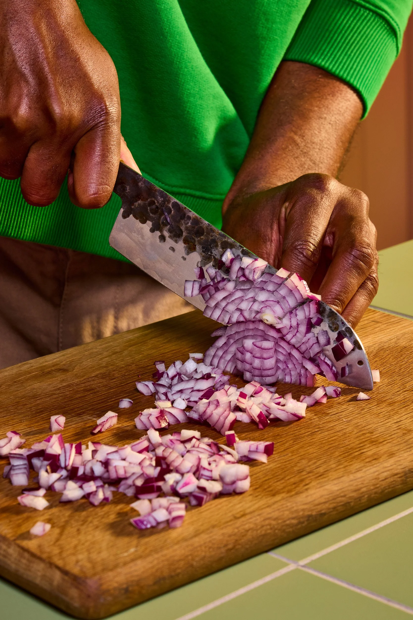 chopping onion cooking process food photography for advertising