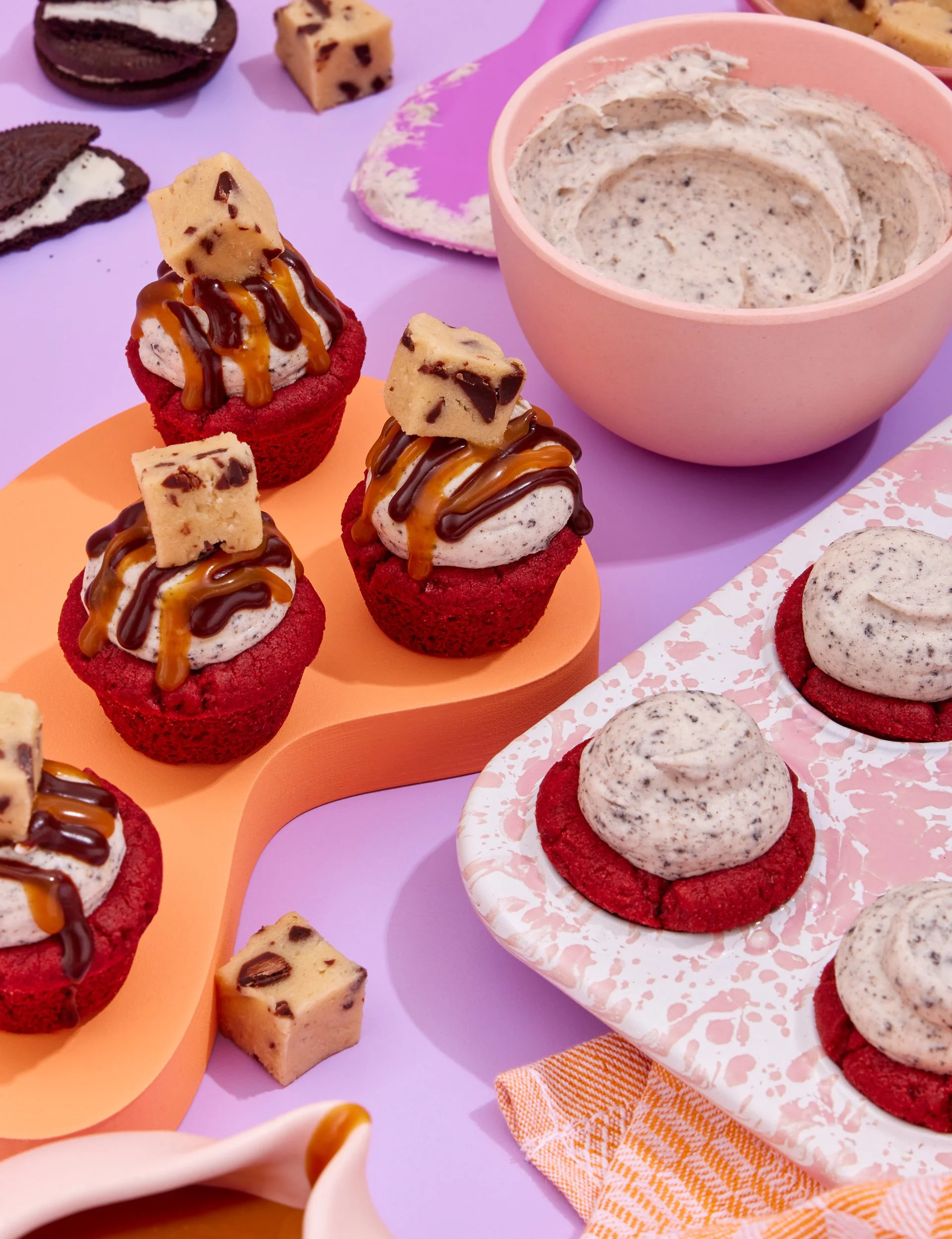 Red Velvet cupcake photography for cookbook publishing