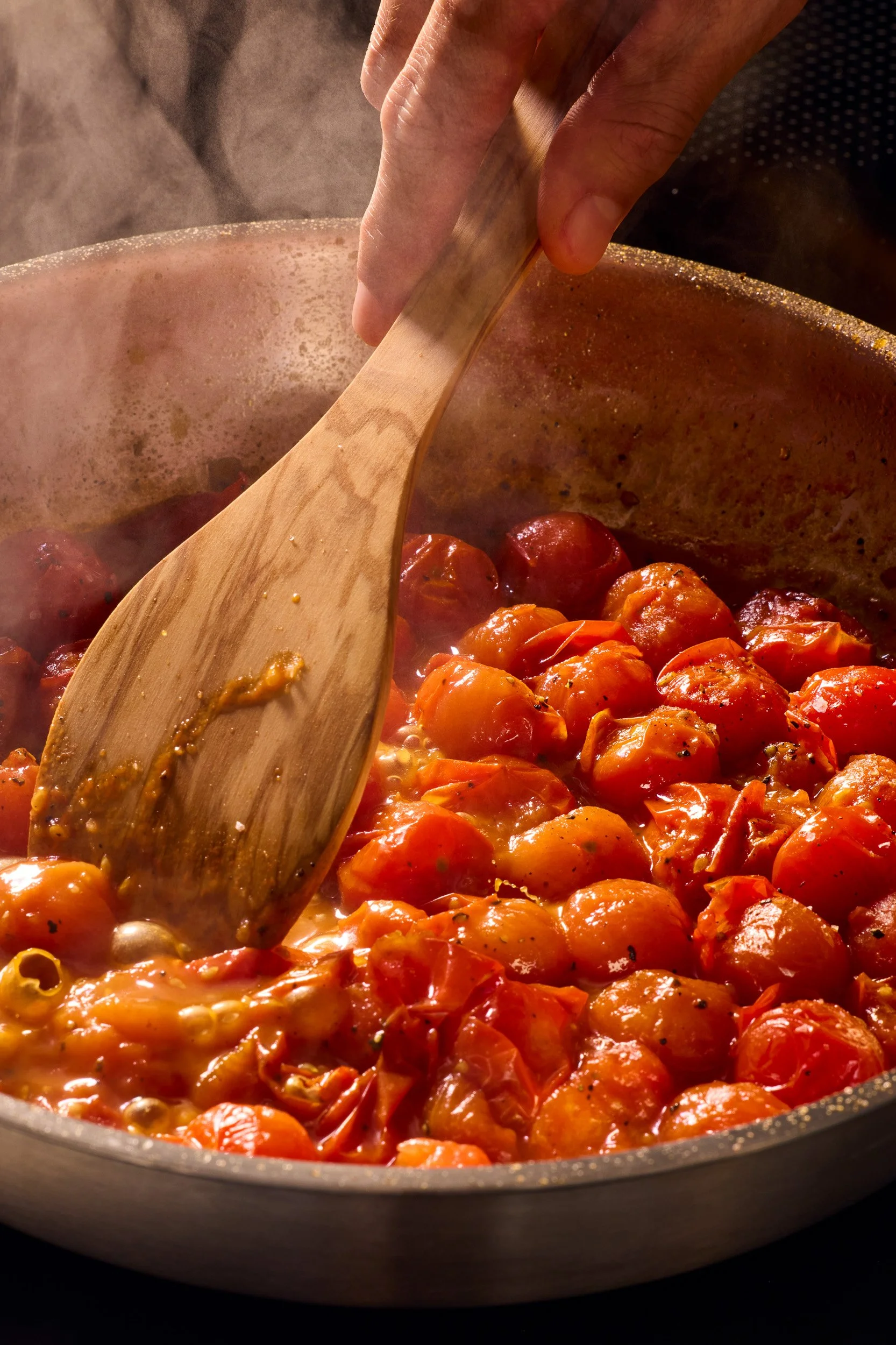 tomato cooking process food photography for advertising