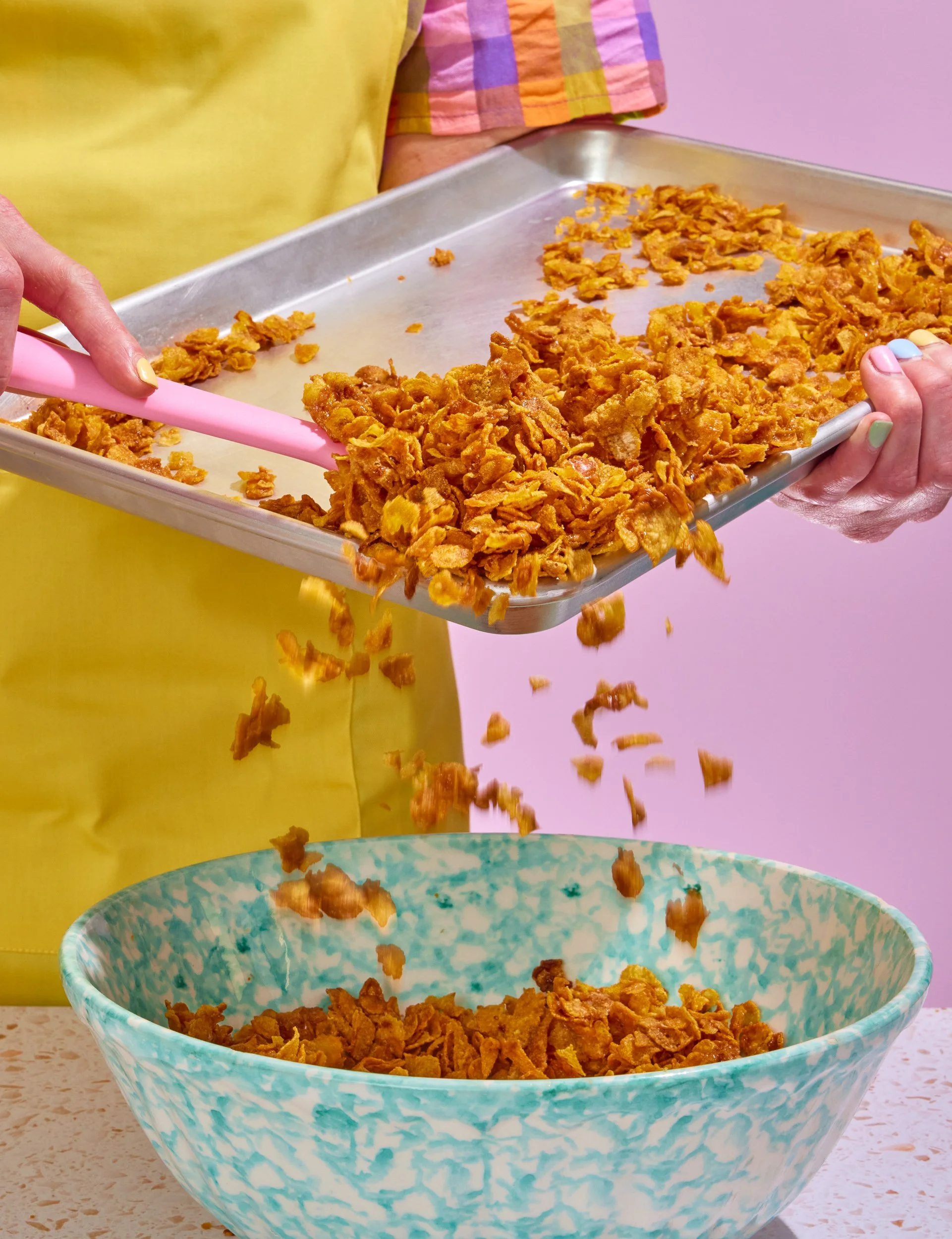 Baking process cornflakes photography for cookbook publishing