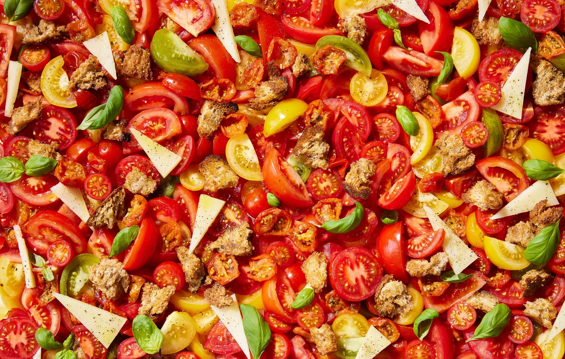 overhead wide tomato salad photography