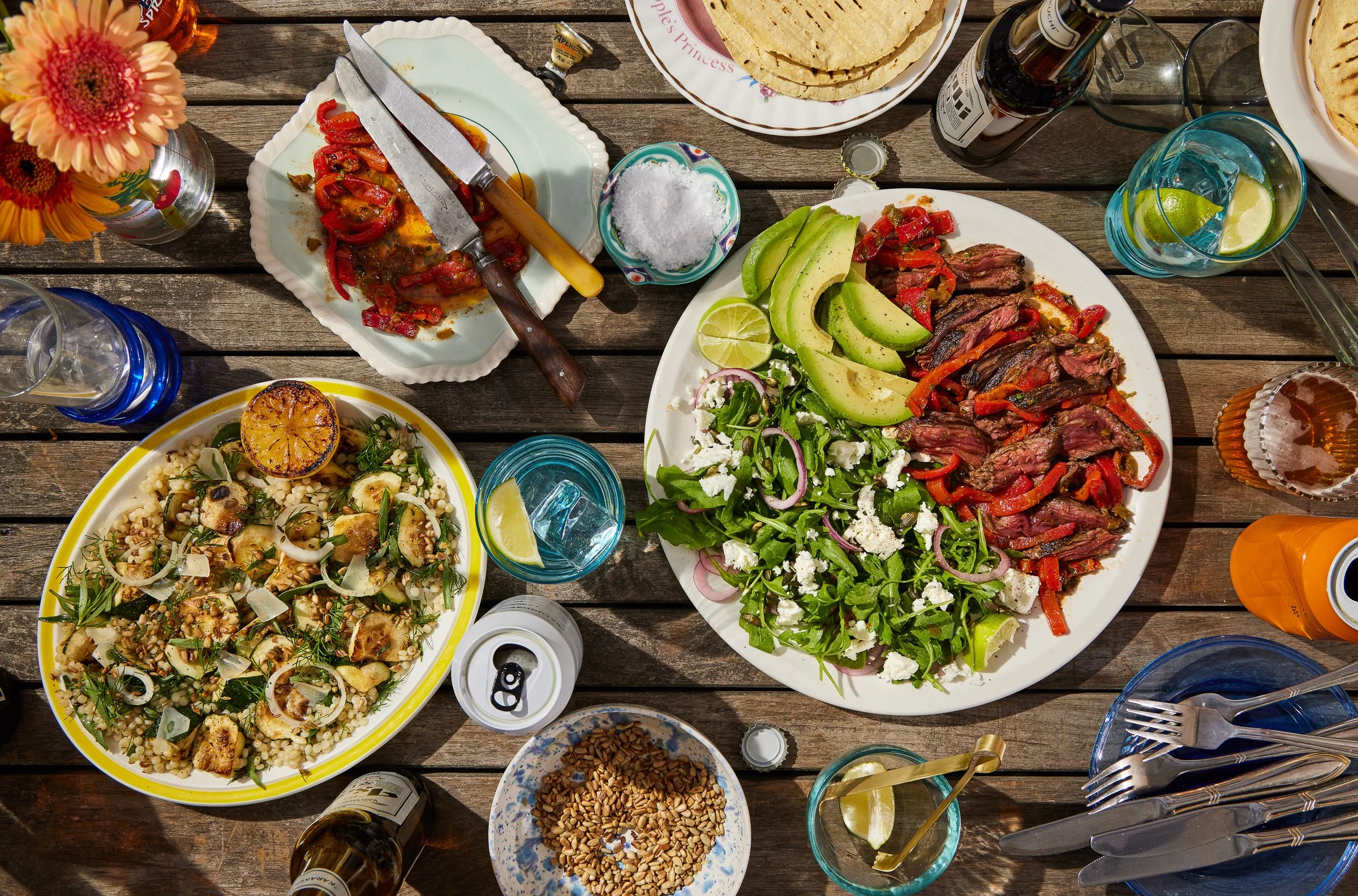 overhead outdoor salad picnic photography for cookbook use