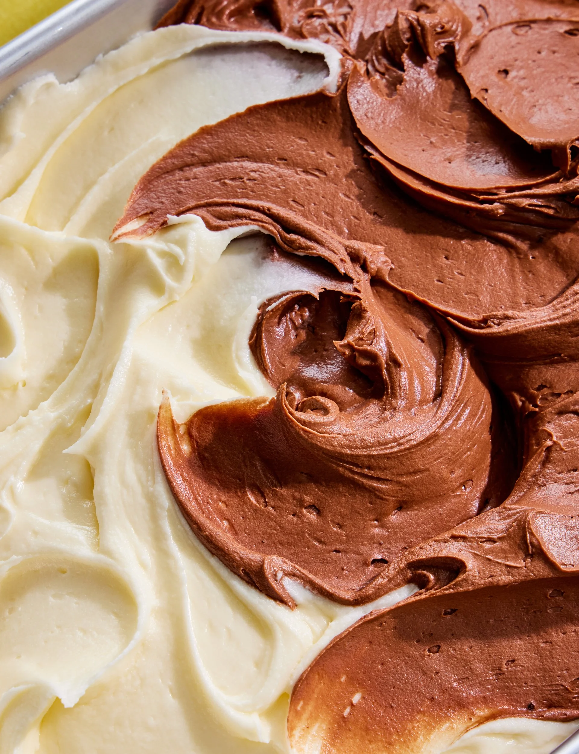 Vanilla and chocolate frosting photography for cookbook publishing