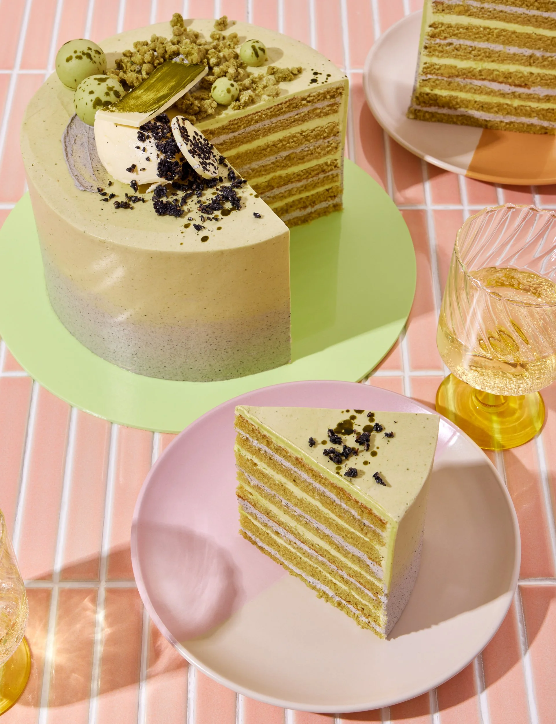 Matcha cake photography for cookbook publishing