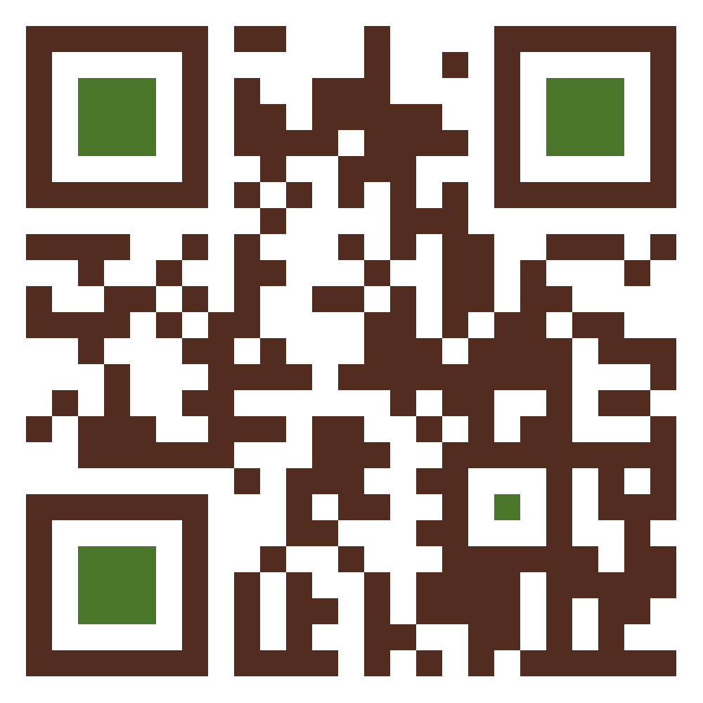 A QR code with brown and green colors.