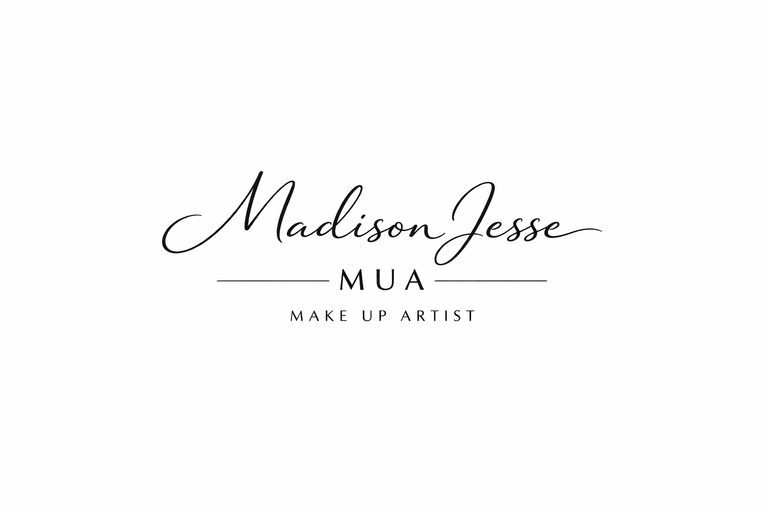 Madison Jesse MUA Make Up Artist logo with black elegant script and lines on a white background