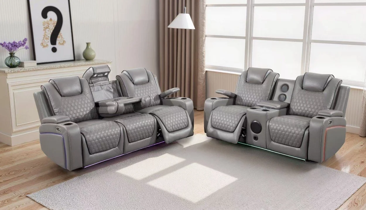 Grey Dimple Faux Leather 2 and 3 Seater Technology Sofa Set