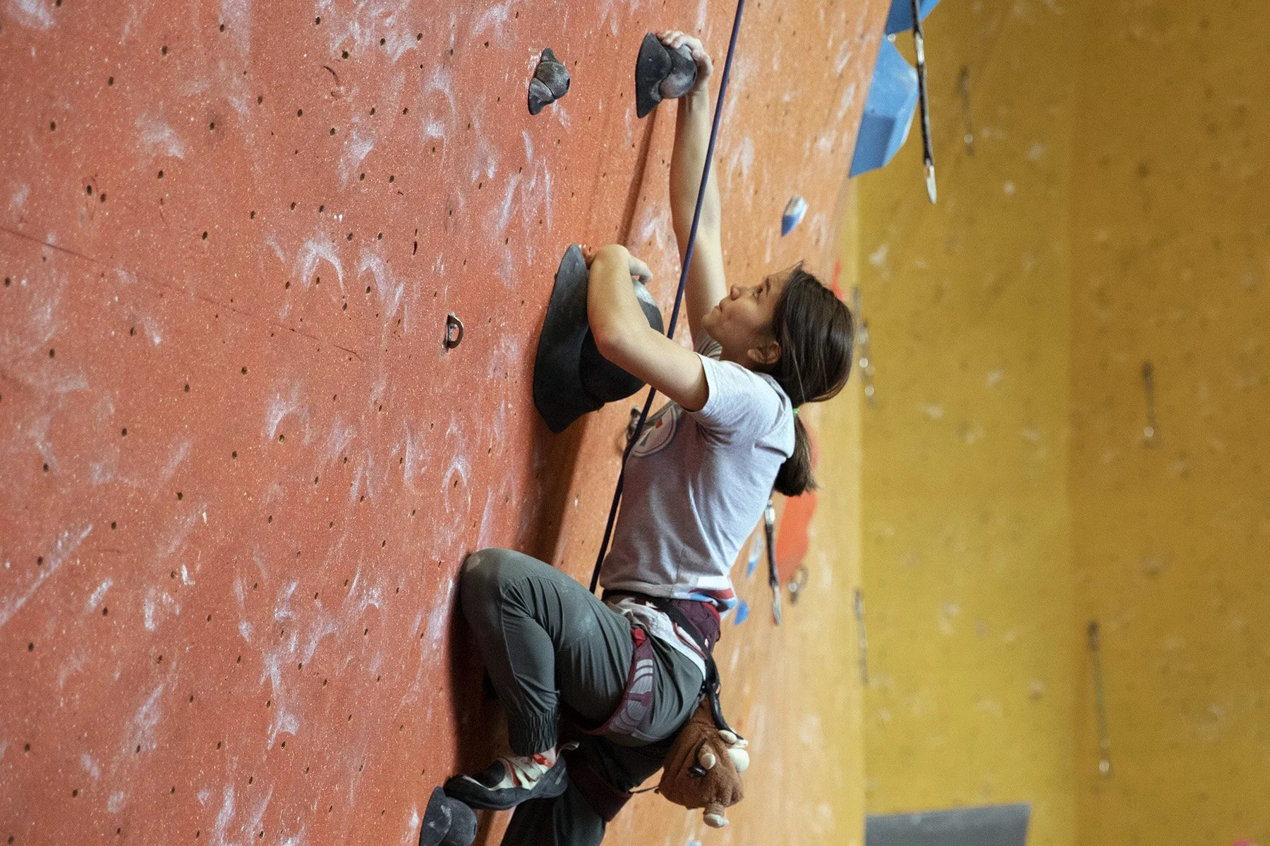 New climber top rope climbing wall