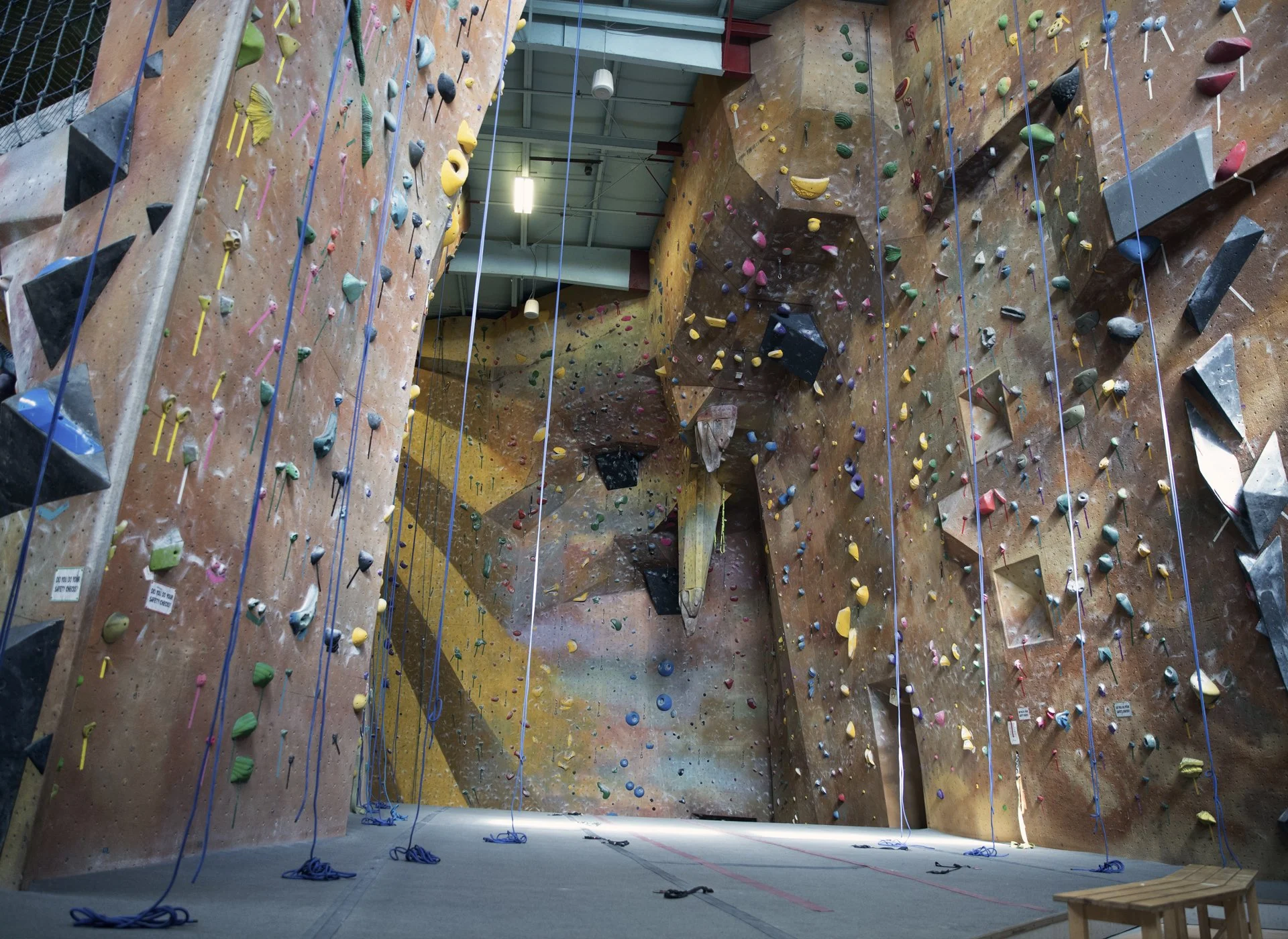 Rope climbing area at Planet Rock Ann Arbor