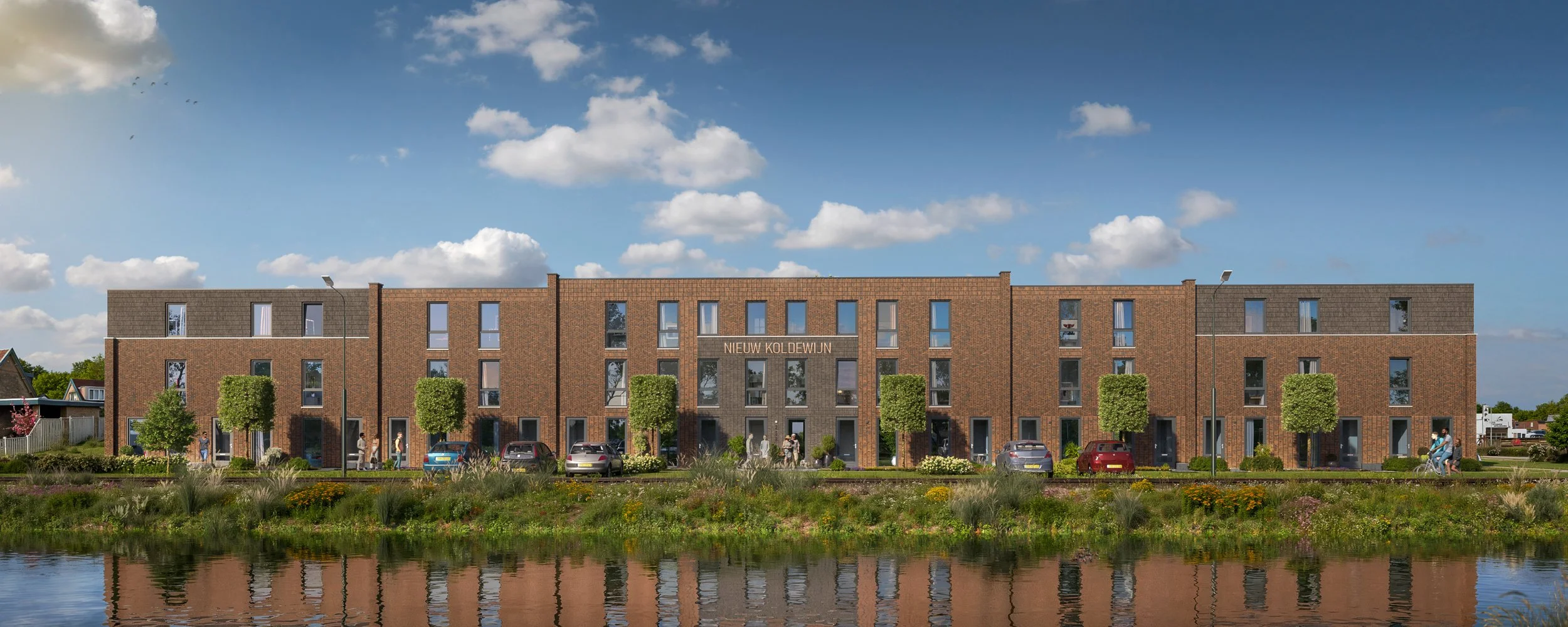 Sfeervolle visualisatie van nieuwbouw project Koldewijn gelegen aan het water voor Plegt Vos.