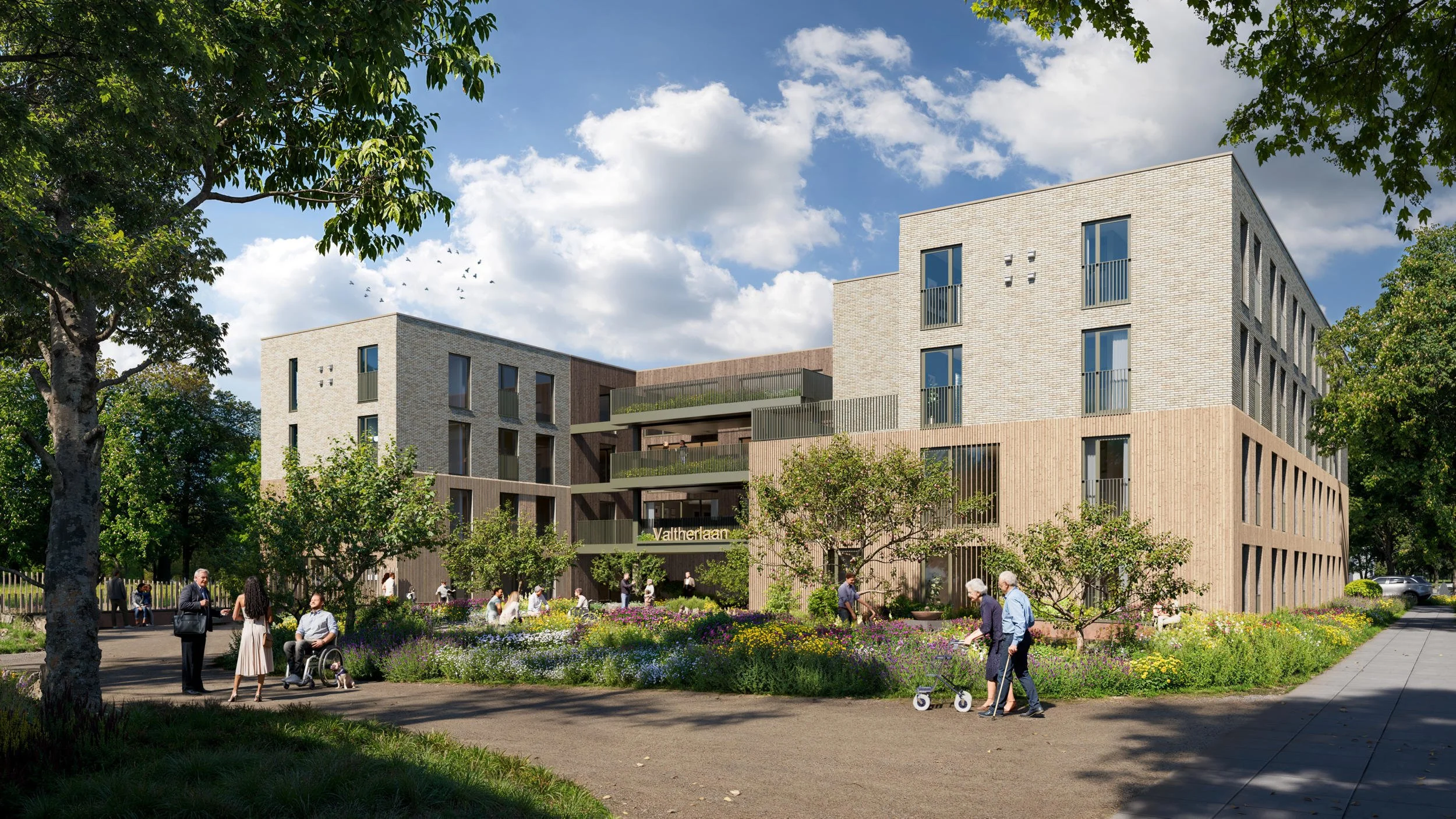 Tenderbeeld voor een waterfront-ontwikkeling, waarbij de architecturale kwaliteit en de reflectie in het water de beeldkwaliteit van het plan versterken.