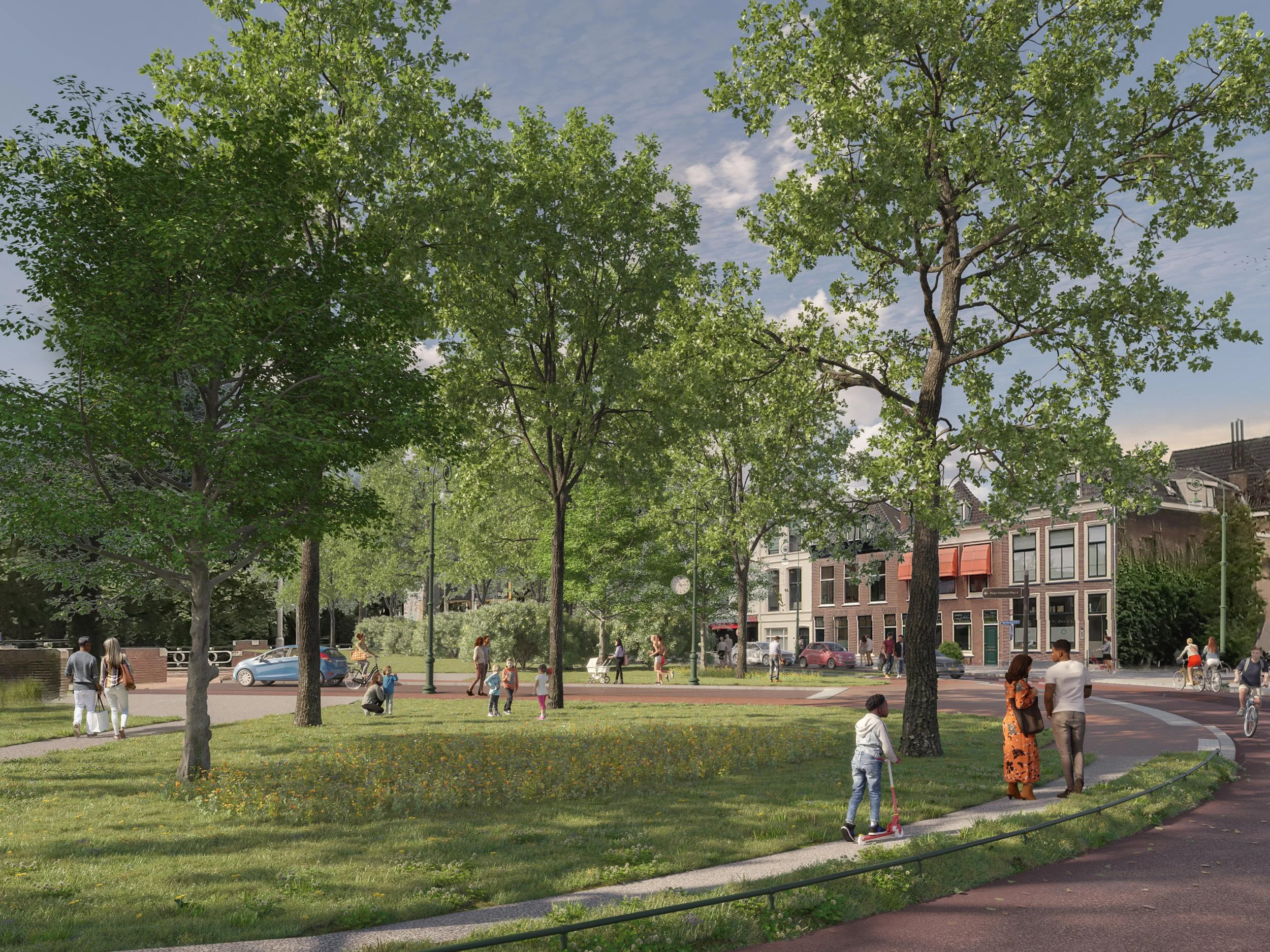 Weerdsingel Oostzijde krijgt een nieuwe inrichting. Het wordt een veilige en comfortabele fietsroute met veel groen en meer ruimte voor de voetganger. Artist impression op basis van fotomontage door Trazar.