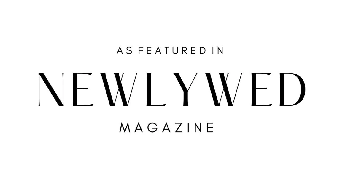 Text reading 'As featured in Newlywed Magazine' on a white background.